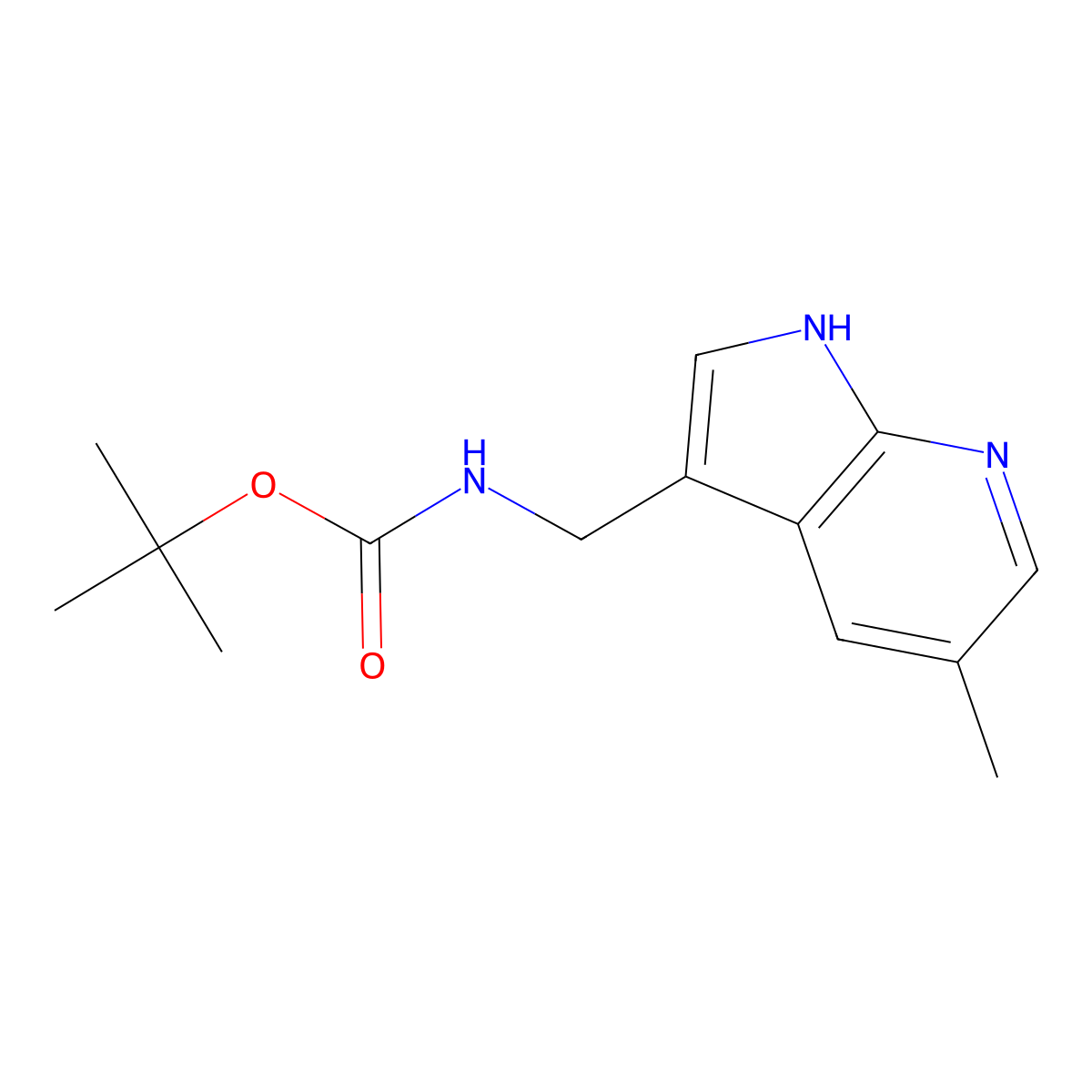 tert-Butyl (5-methyl-1H-pyrrolo[2,3-b]pyridin-3-yl)methylcarbamate molecular structure, CAS 1198107-00-4