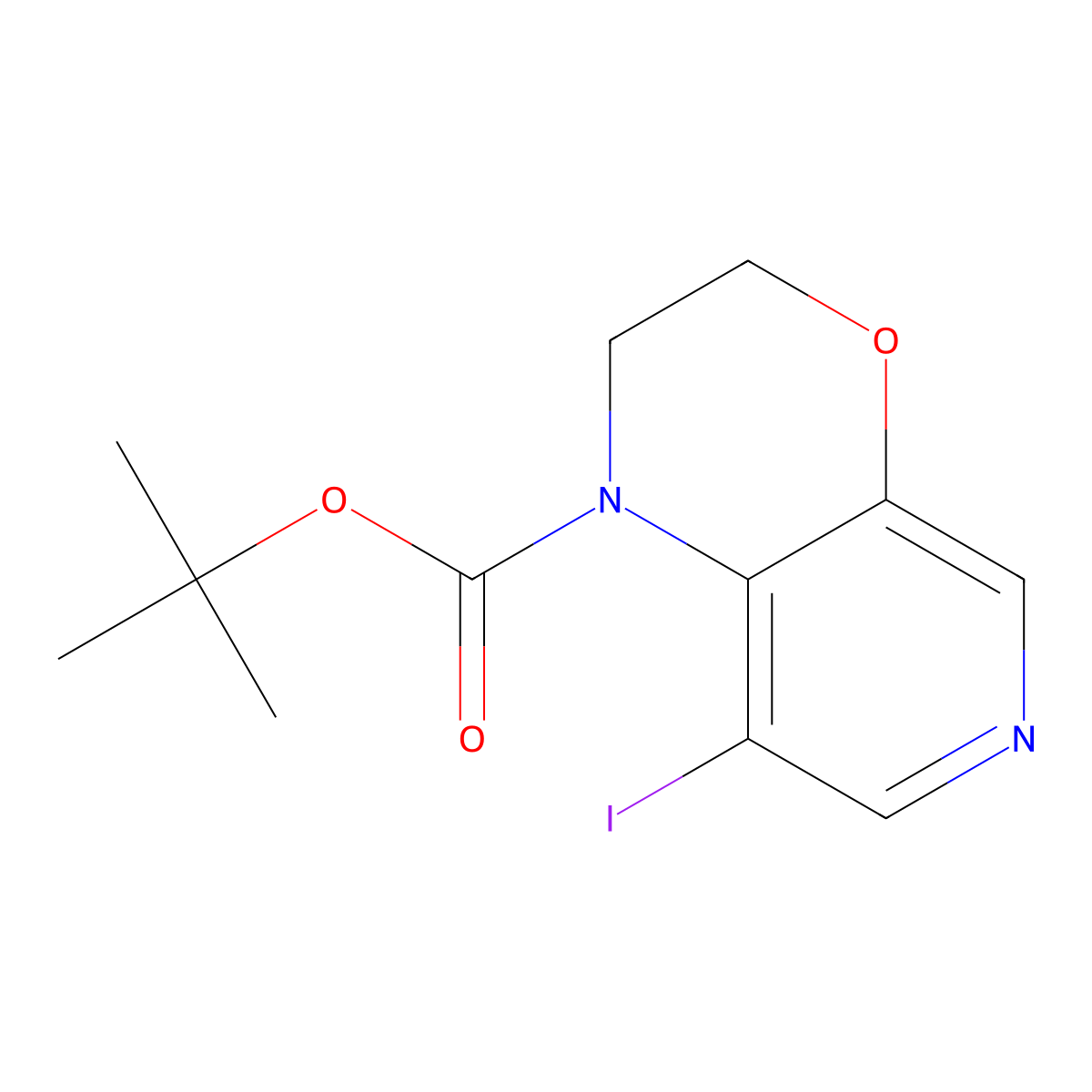 tert-Butyl 8-iodo-2,3-dihydro-1H-pyrido[3,4-b][1,4]oxazine-1-carboxylate molecular structure, CAS 1198108-42-7
