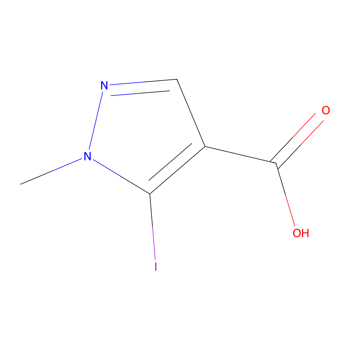 5-iodo-1-methyl-1H-pyrazole-4-carboxylic acid molecular structure, CAS 1198113-11-9