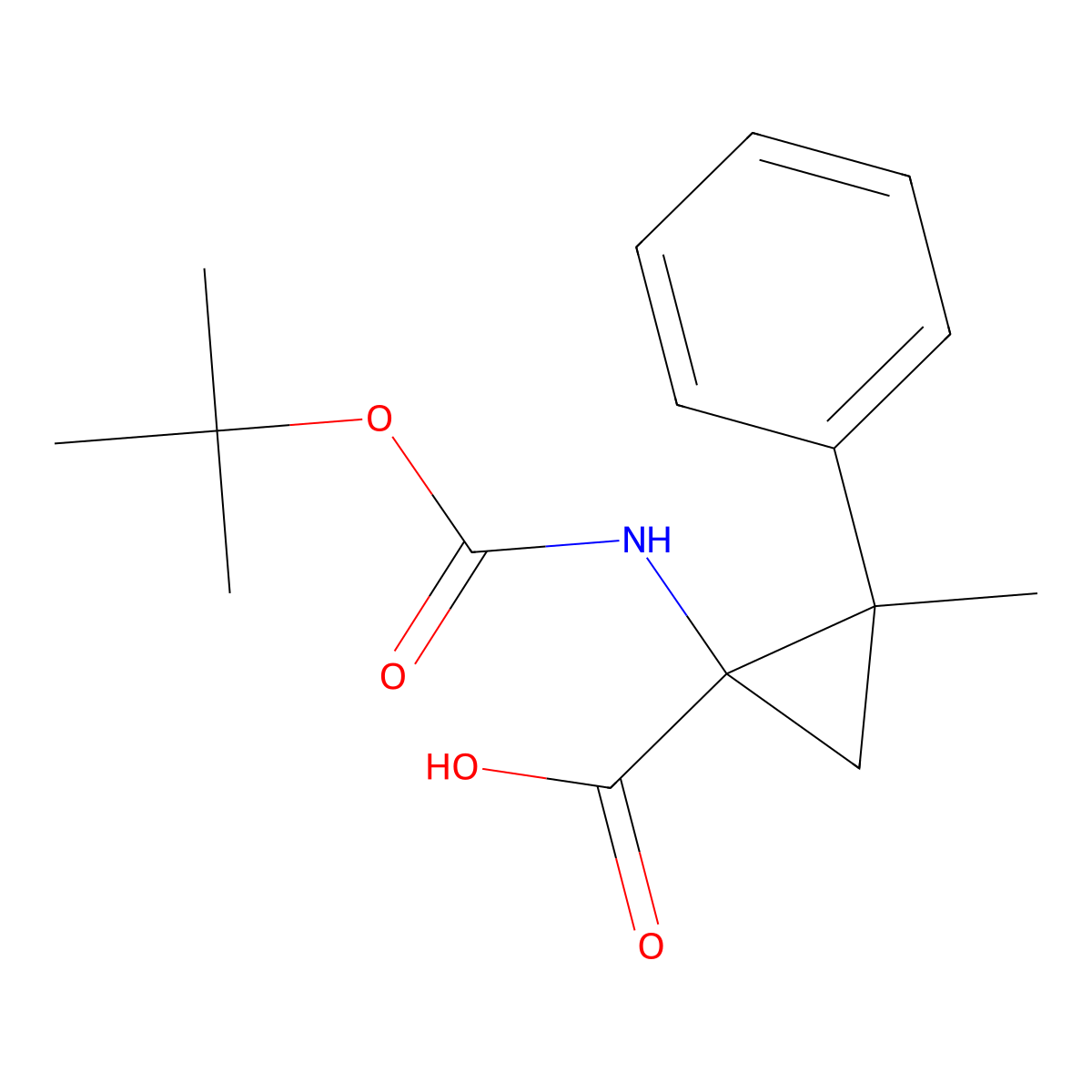 1-{[(Tert-butoxy)carbonyl]amino}-2-methyl-2-phenylcyclopropane-1-carboxylic acid molecular structure, CAS 1198162-10-5
