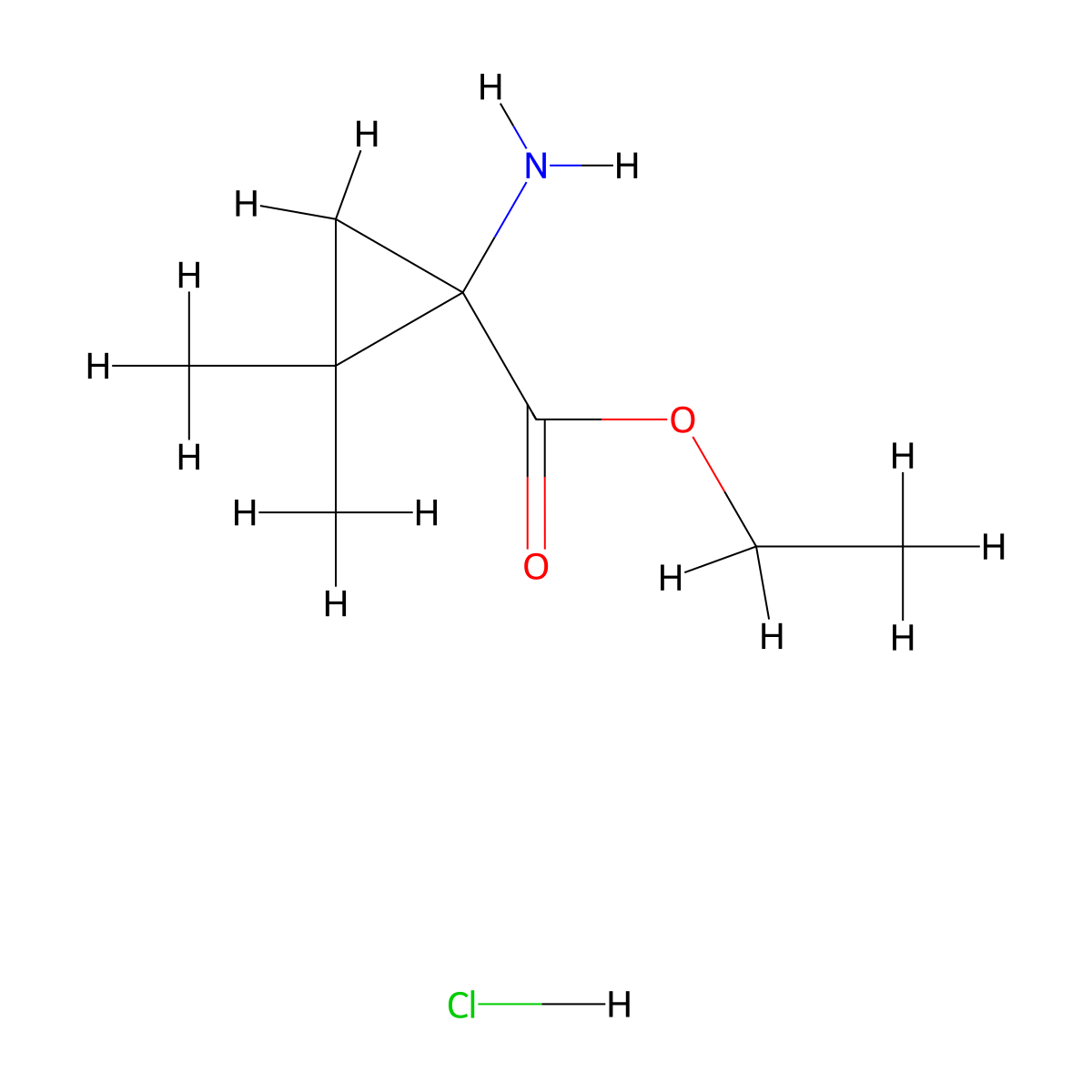 Ethyl1-amino-2,2-dimethylcyclopropane-1-carboxylatehydrochloride molecular structure, CAS 1198162-35-4