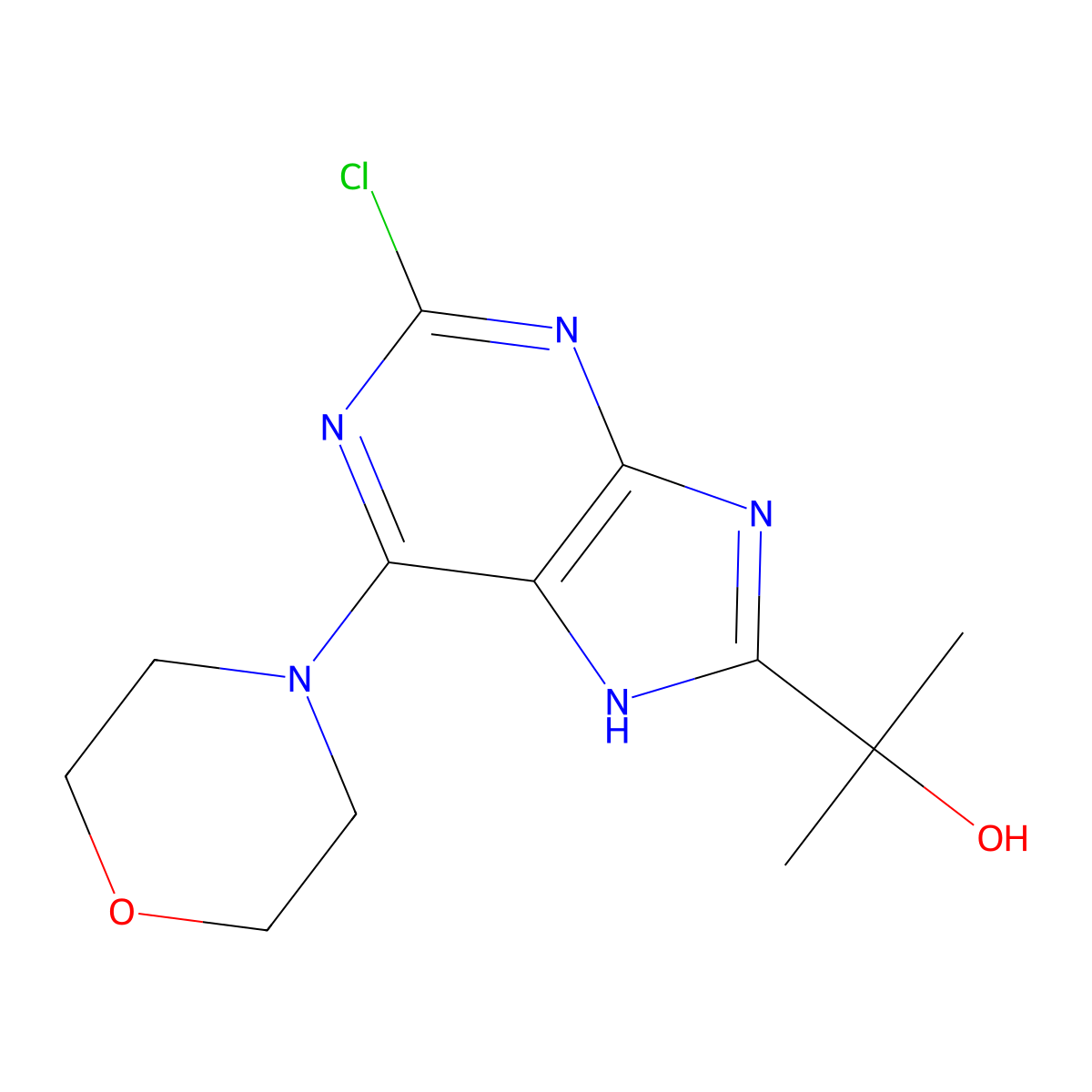 2-(2-Chloro-6-morpholino-9H-purin-8-yl)propan-2-ol molecular structure, CAS 1198171-62-8