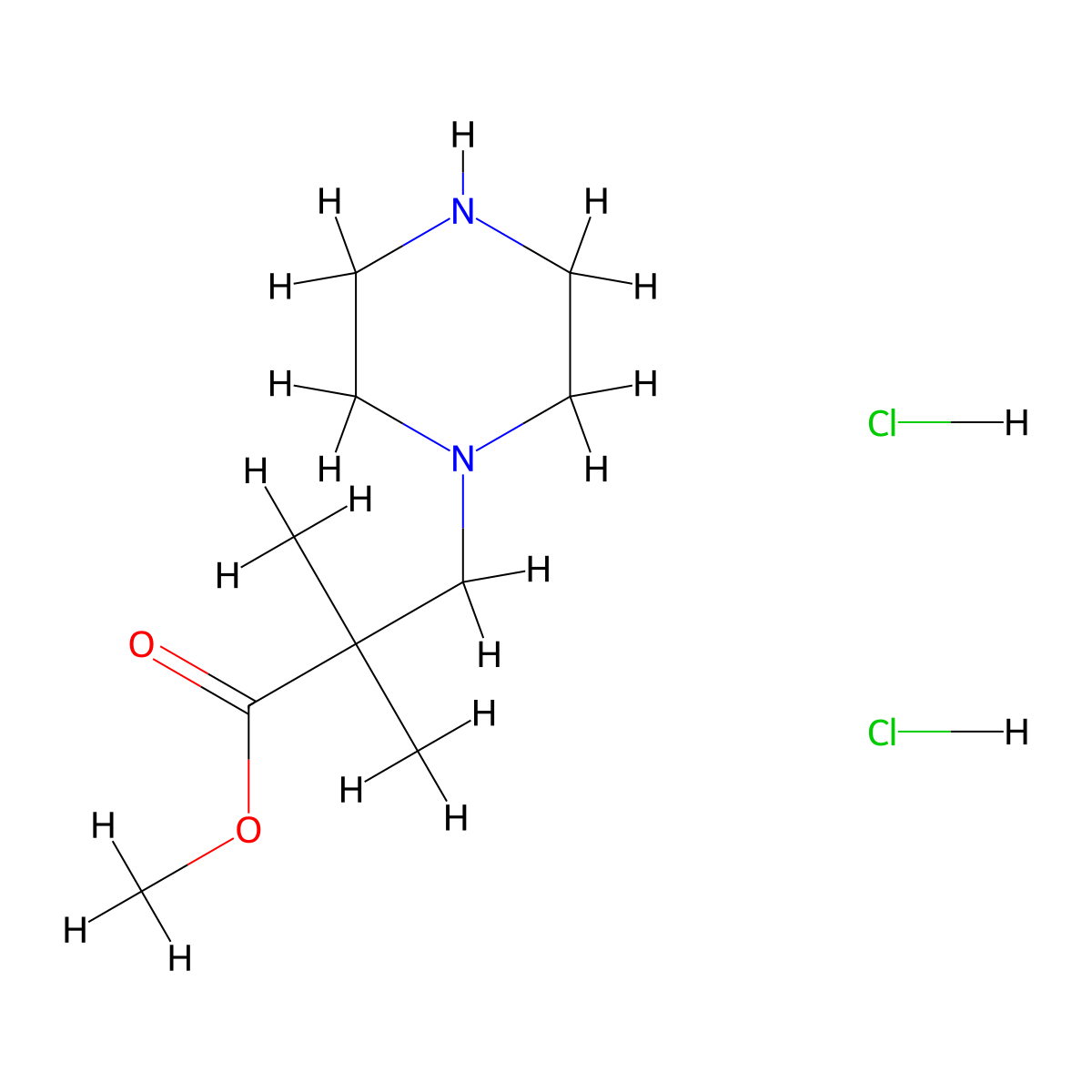 Methyl 2,2-dimethyl-3-(piperazin-1-yl)propanoate dihydrochloride molecular structure, CAS 1198178-56-1