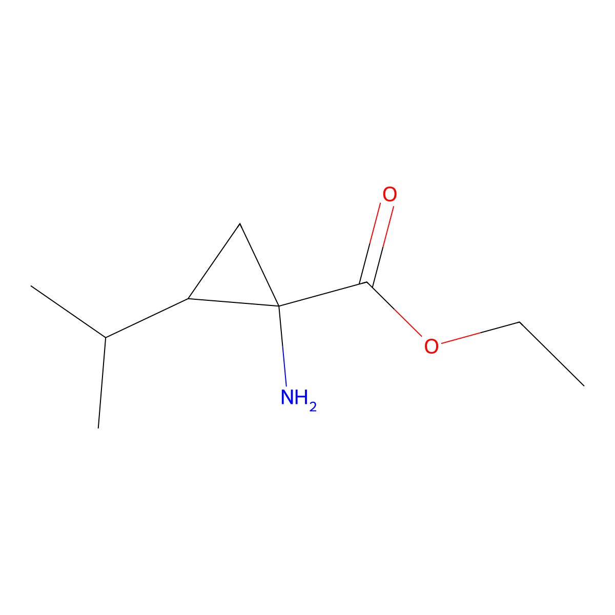rac-ethyl (1R,2S)-1-amino-2-(propan-2-yl)cyclopropane-1-carboxylate molecular structure, CAS 1198216-17-9