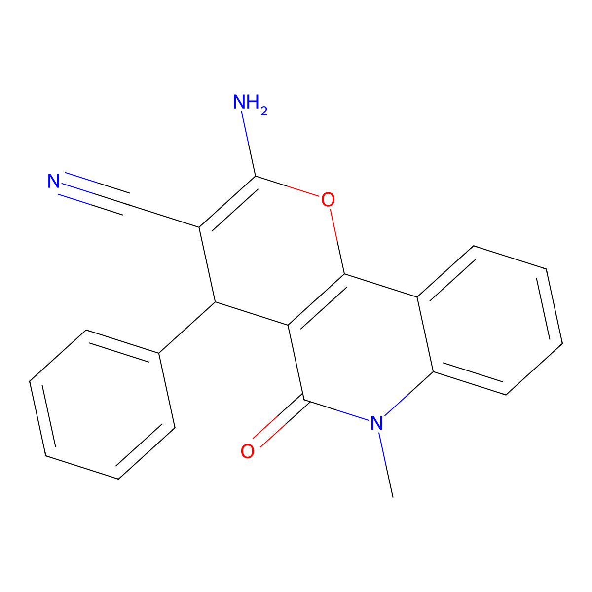 2-amino-6-methyl-5-oxo-4-phenyl-5,6-dihydro-4H-pyrano[3,2-c]quinoline-3-carbonitrile molecular structure, CAS 119825-10-4