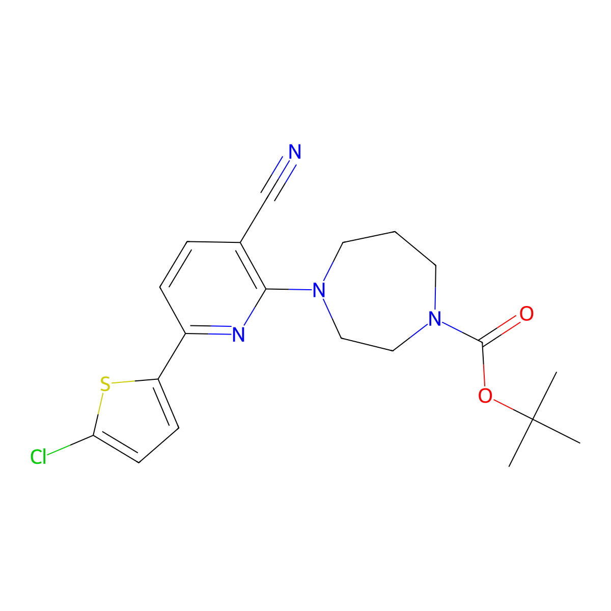 Tert-butyl 4-[6-(5-chlorothiophen-2-yl)-3-cyanopyridin-2-yl]-1,4-diazepane-1-carboxylate molecular structure, CAS 1198278-10-2