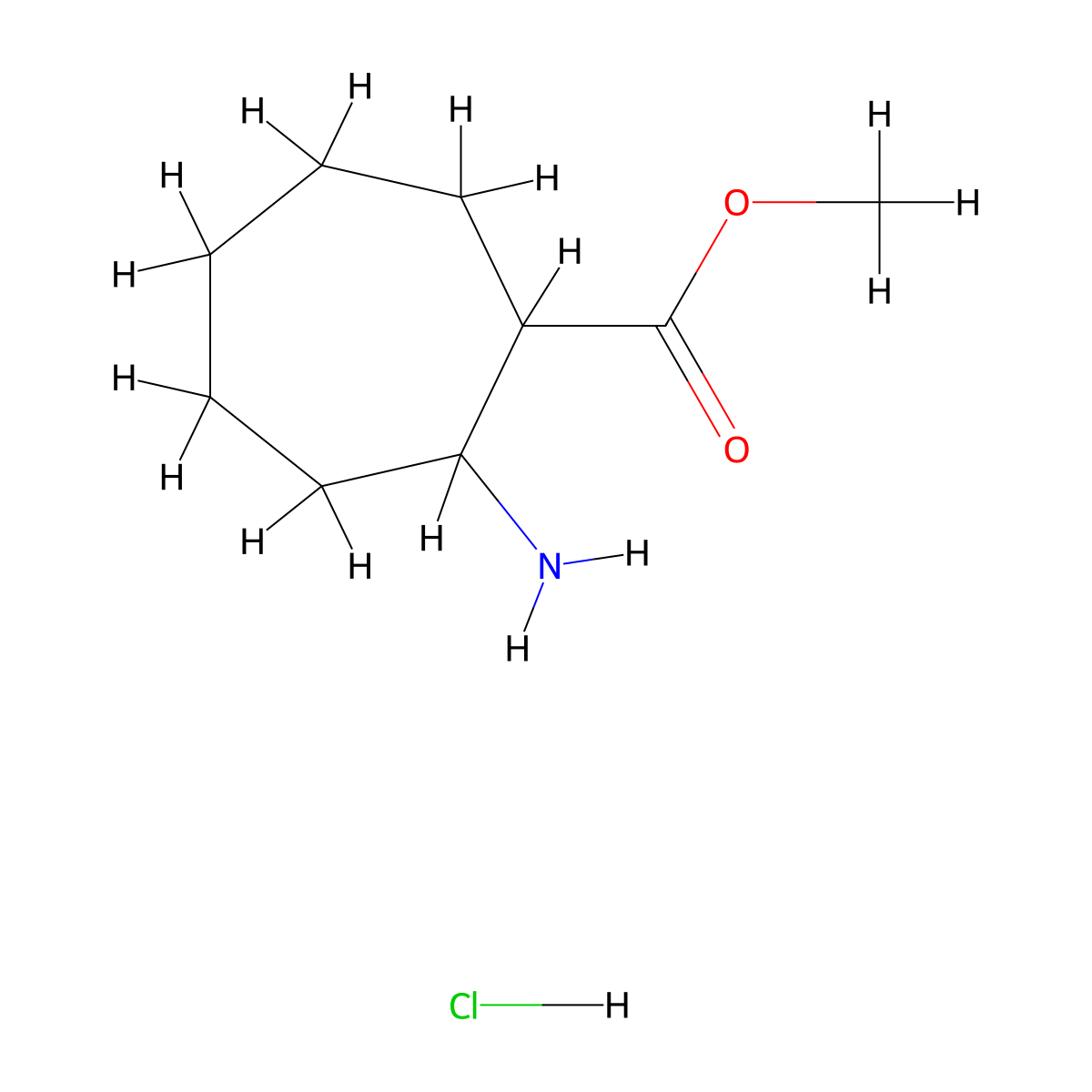 Methyl 2-aminocycloheptane-1-carboxylate hydrochloride molecular structure, CAS 1198283-28-1
