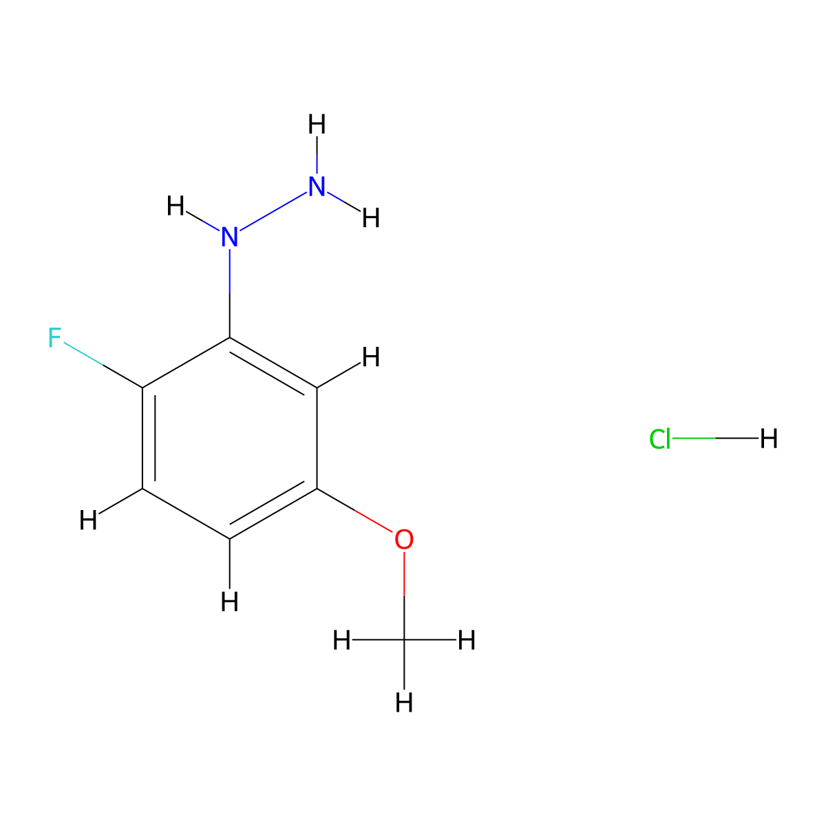 2-fluoro-5-Methoxyphenylhydrazine hydrochloride molecular structure, CAS 1198283-29-2