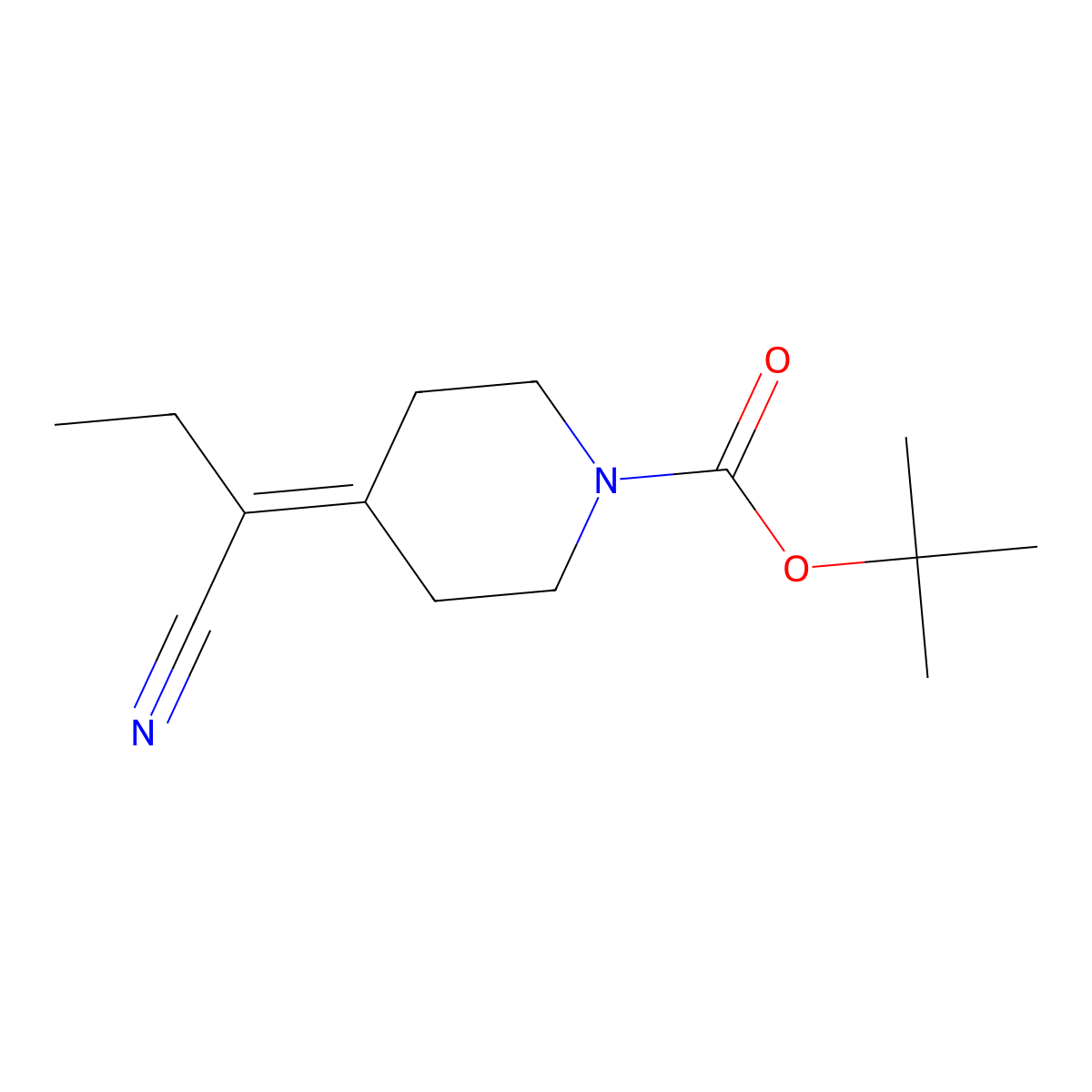 Tert-butyl 4-(1-cyanopropylidene)piperidine-1-carboxylate molecular structure, CAS 1198283-75-8