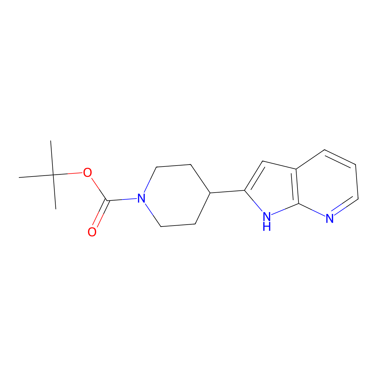 tert-butyl 4-(1H-pyrrolo[2,3-b]pyridin-2-yl)piperidine-1-carboxylate molecular structure, CAS 1198283-79-2