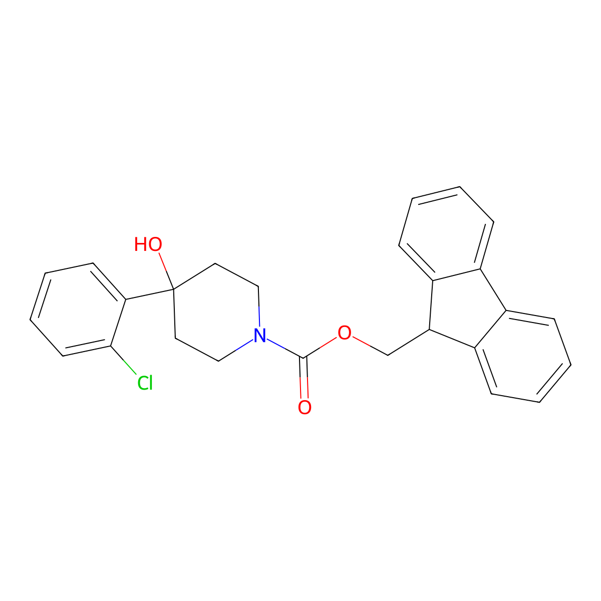 (9H-fluoren-9-yl)methyl 4-(2-chlorophenyl)-4-hydroxypiperidine-1-carboxylate molecular structure, CAS 1198283-81-6