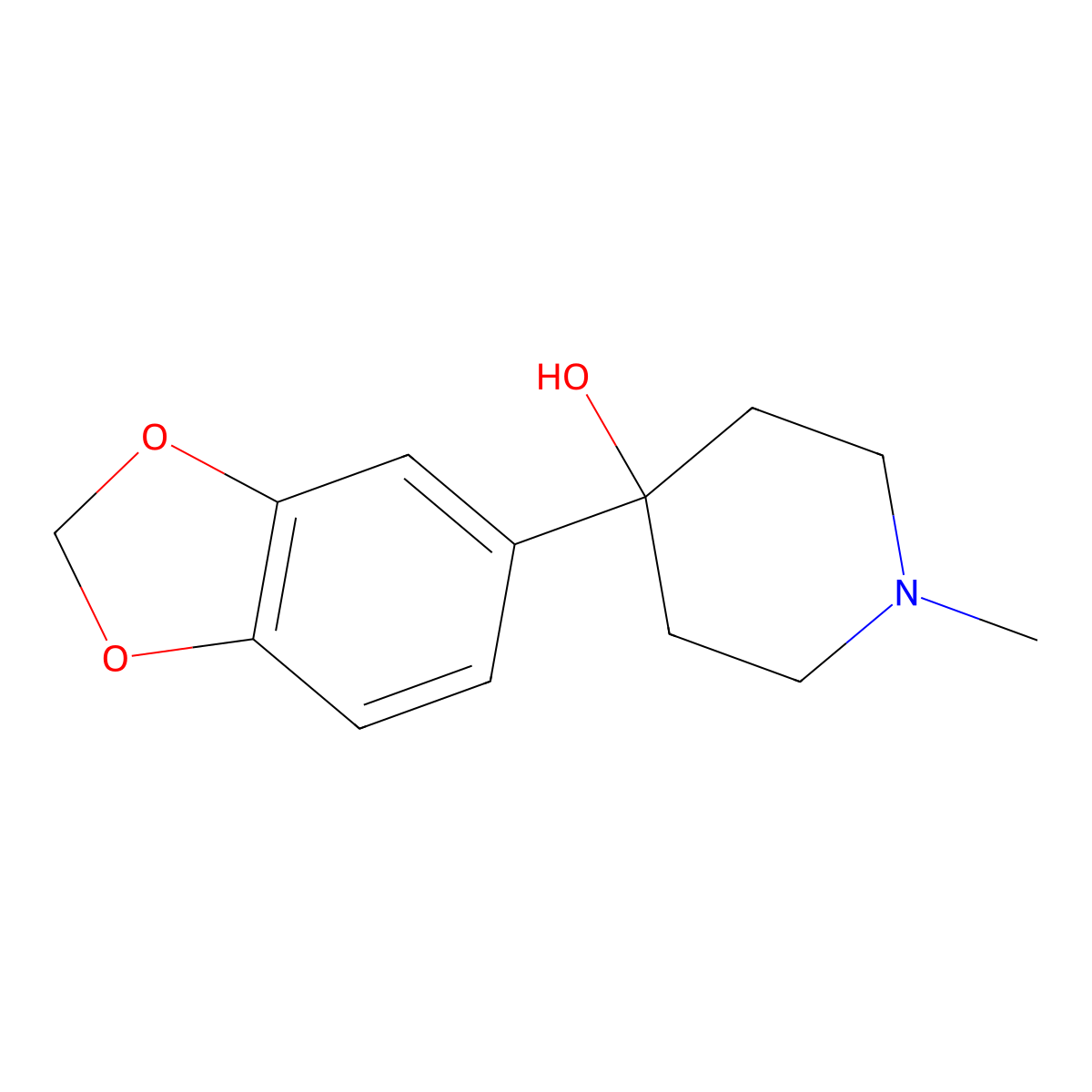 4-Hydroxy-4-[3,4-(methylenedioxy)phenyl]-1-methylpiperidine molecular structure, CAS 1198283-97-4