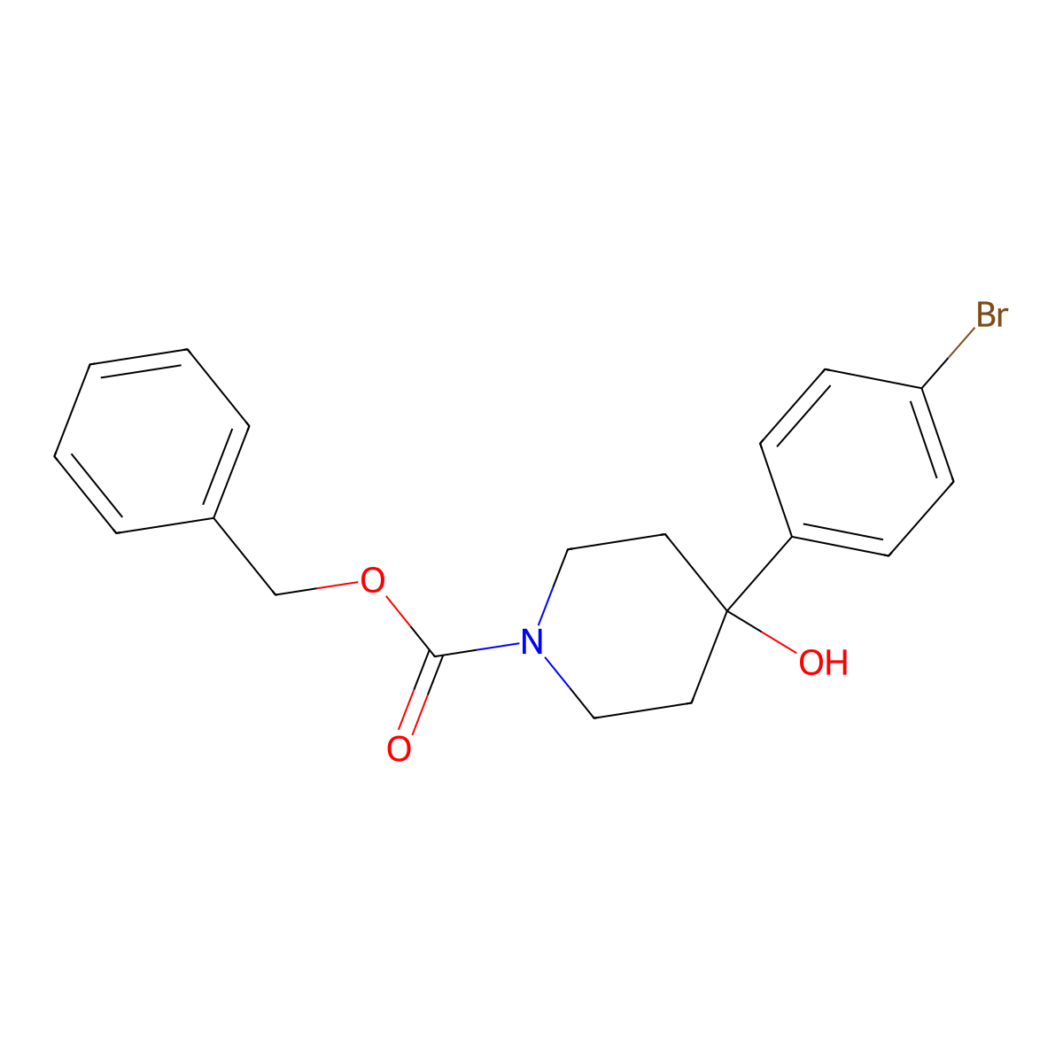 Benzyl 4-(4-bromophenyl)-4-hydroxypiperidine-1-carboxylate molecular structure, CAS 1198284-31-9