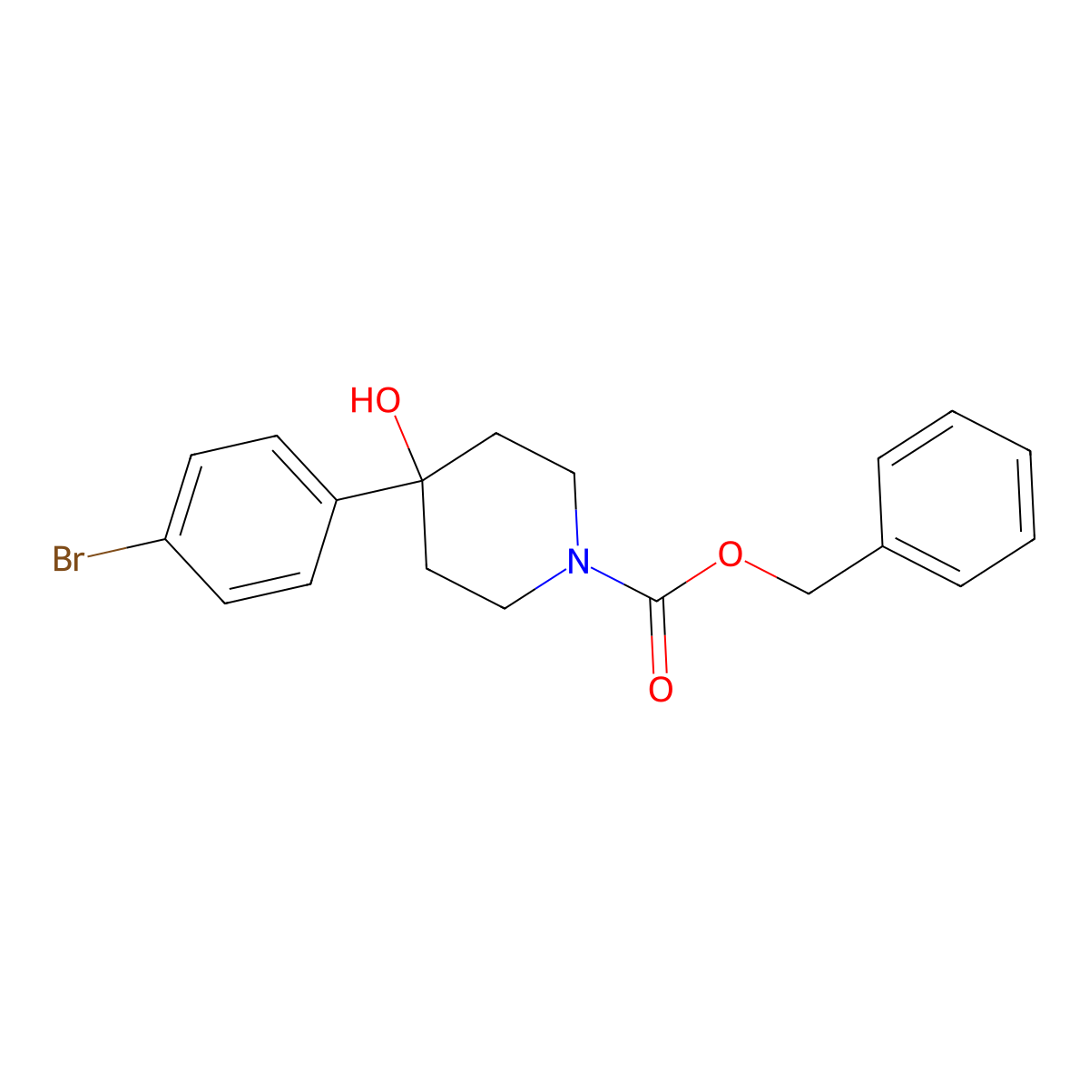 Benzyl 4-(4-bromophenyl)-4-hydroxypiperidine-1-carboxylate molecular structure, CAS 1198284-31-9
