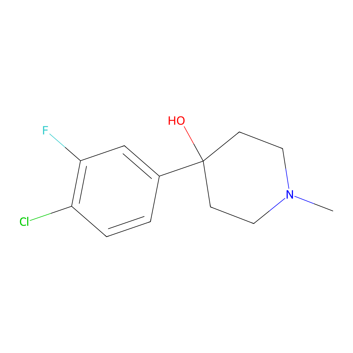 4-(4-Chloro-3-fluorophenyl)-4-hydroxy-1-methylpiperidine molecular structure, CAS 1198284-46-6