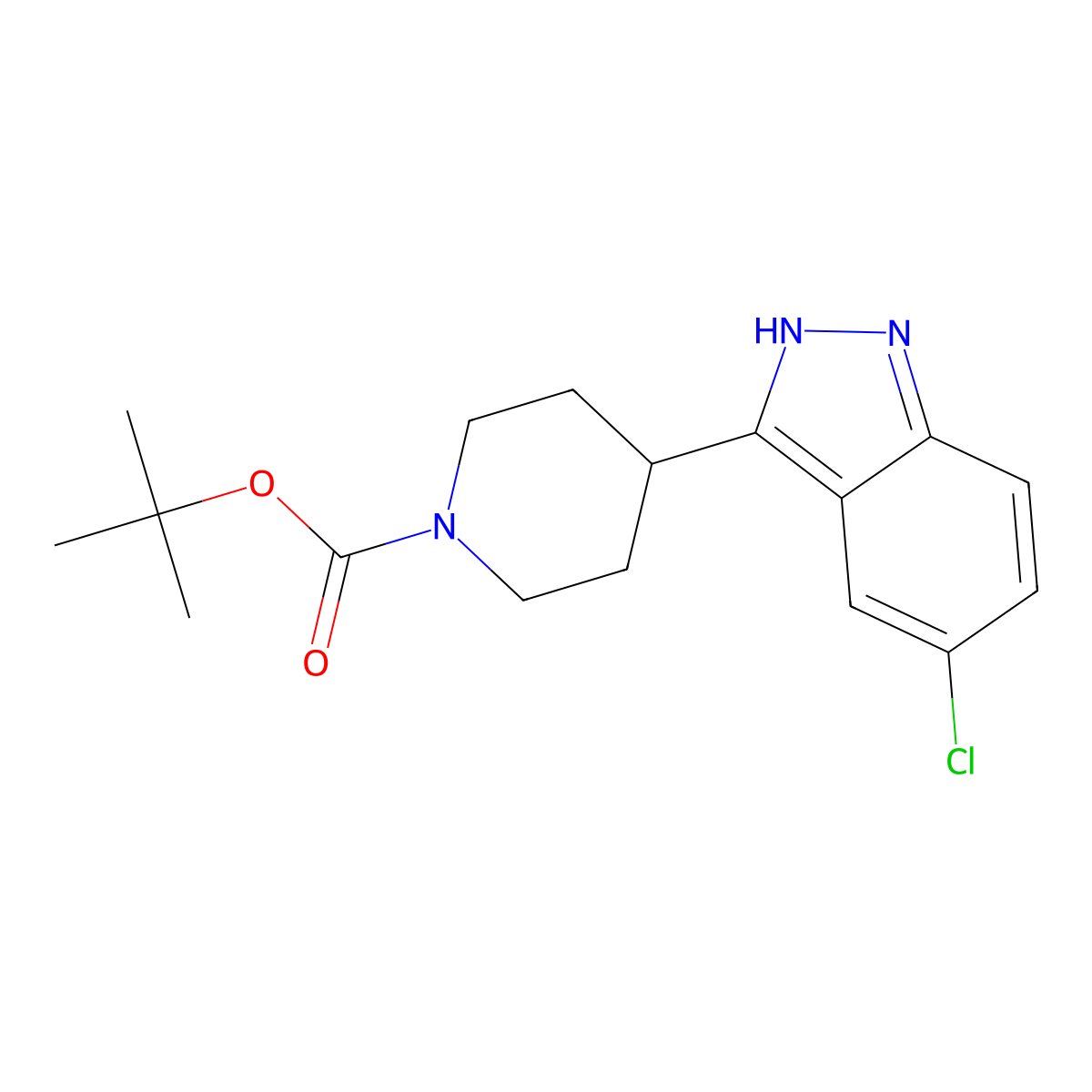 tert-butyl 4-(5-chloro-1H-indazol-3-yl)piperidine-1-carboxylate molecular structure, CAS 1198284-74-0