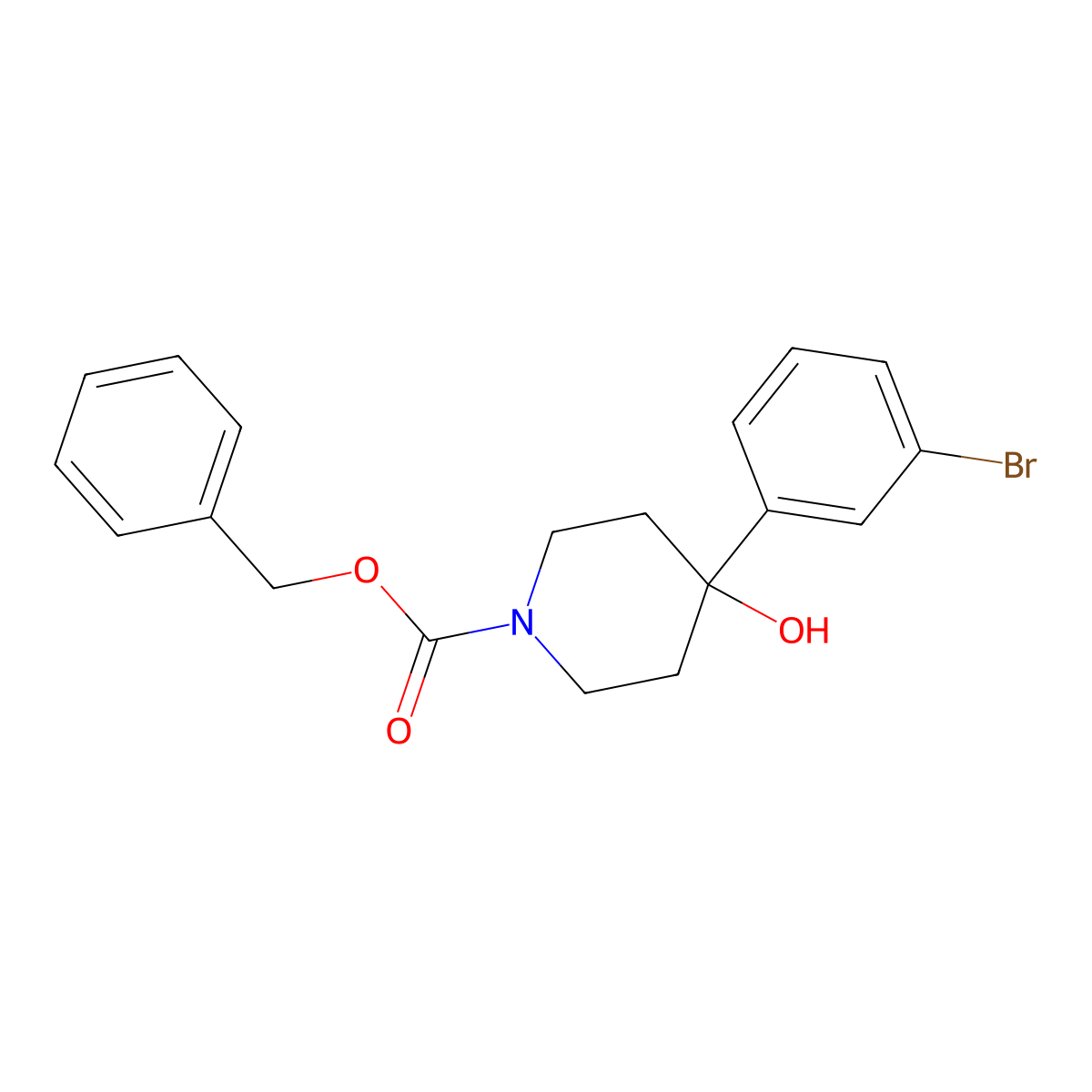 Benzyl 4-(3-bromophenyl)-4-hydroxypiperidine-1-carboxylate molecular structure, CAS 1198284-78-4