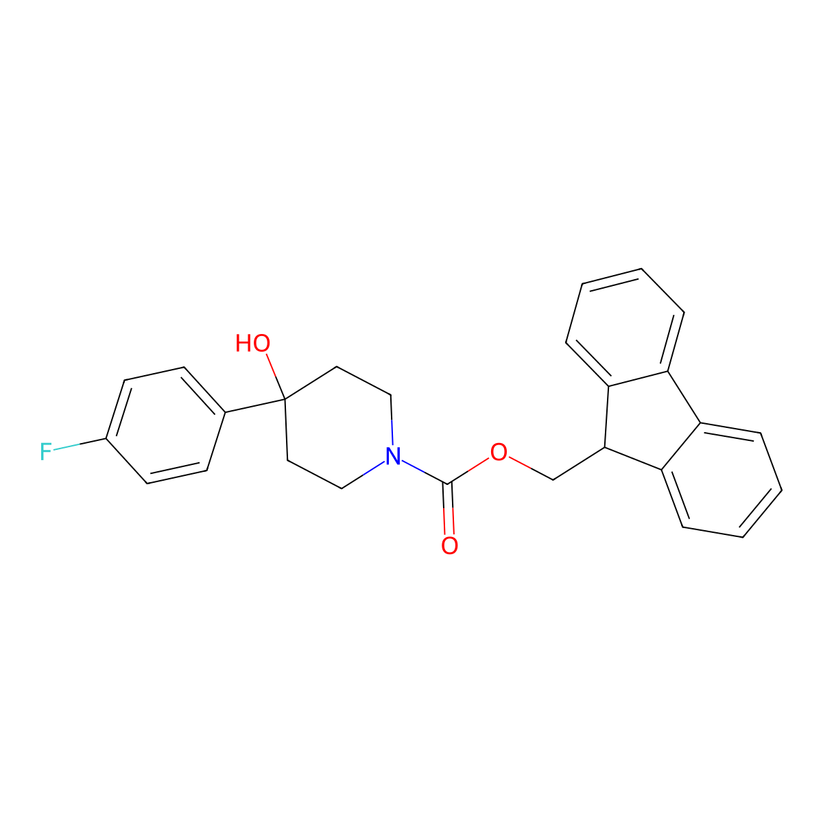(9H-fluoren-9-yl)methyl 4-(4-fluorophenyl)-4-hydroxypiperidine-1-carboxylate molecular structure, CAS 1198284-86-4