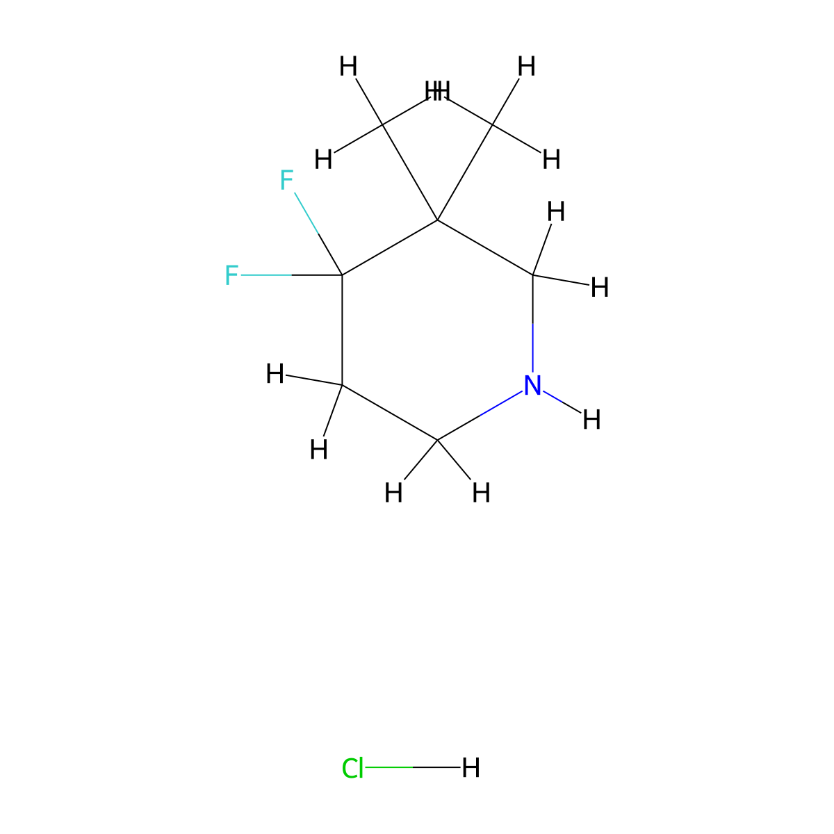 4,4-Difluoro-3,3-dimethylpiperidine hydrochloride molecular structure, CAS 1198285-09-4