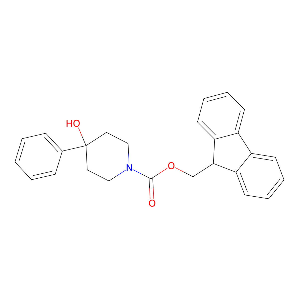 (9H-fluoren-9-yl)methyl 4-hydroxy-4-phenylpiperidine-1-carboxylate molecular structure, CAS 1198285-42-5