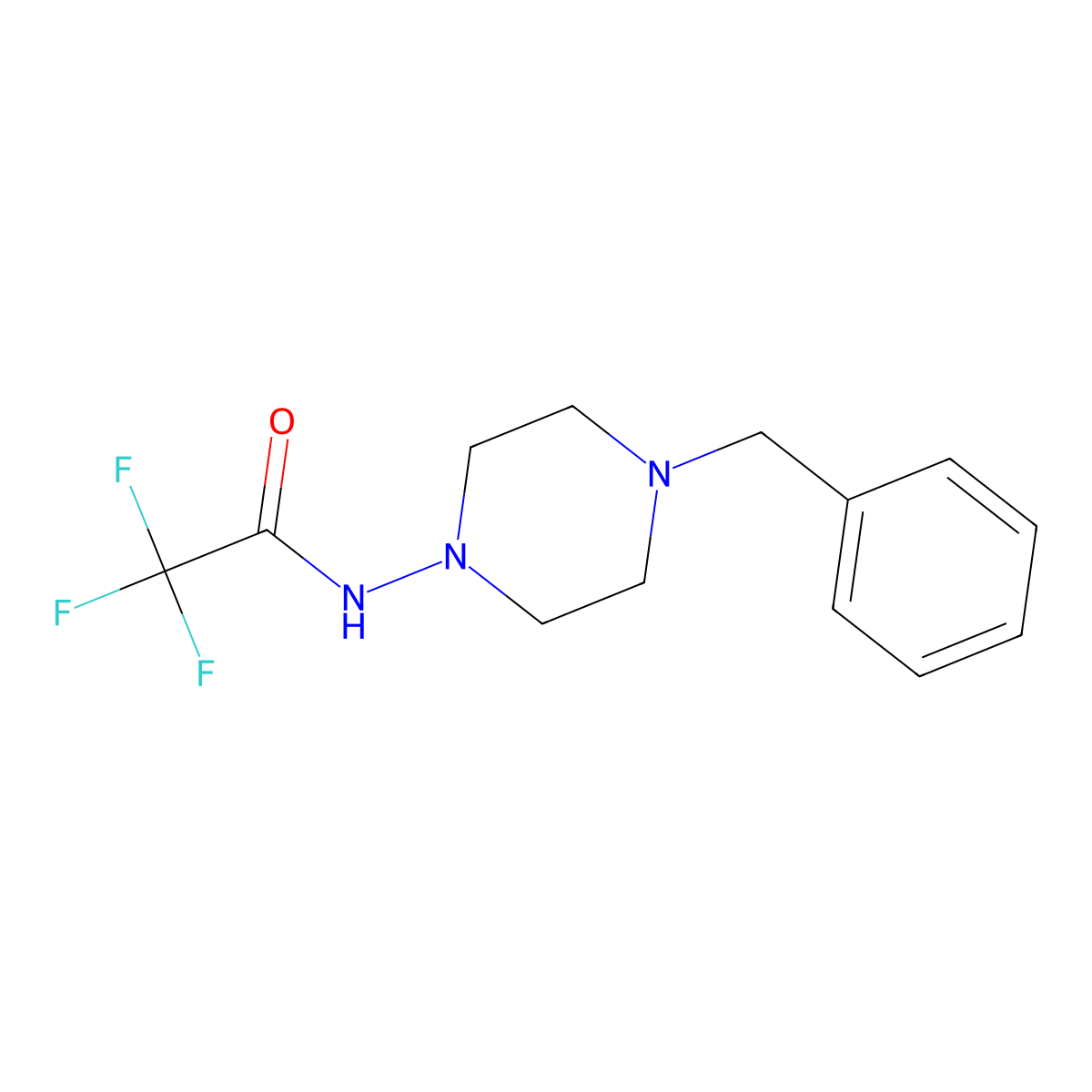 N-(4-benzylpiperazin-1-yl)-2,2,2-trifluoroacetamide molecular structure, CAS 1198285-47-0