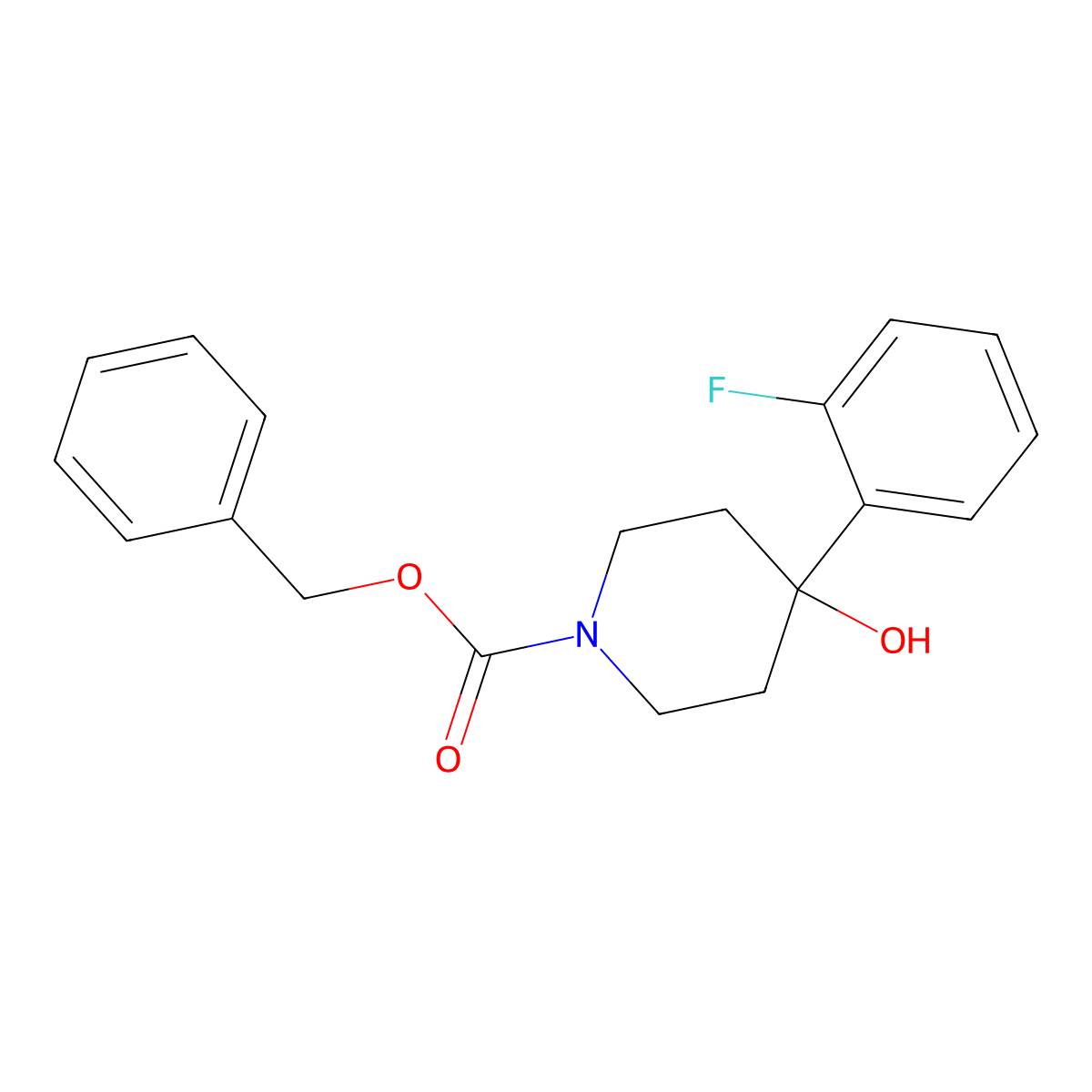 Benzyl 4-(2-fluorophenyl)-4-hydroxypiperidine-1-carboxylate molecular structure, CAS 1198285-58-3