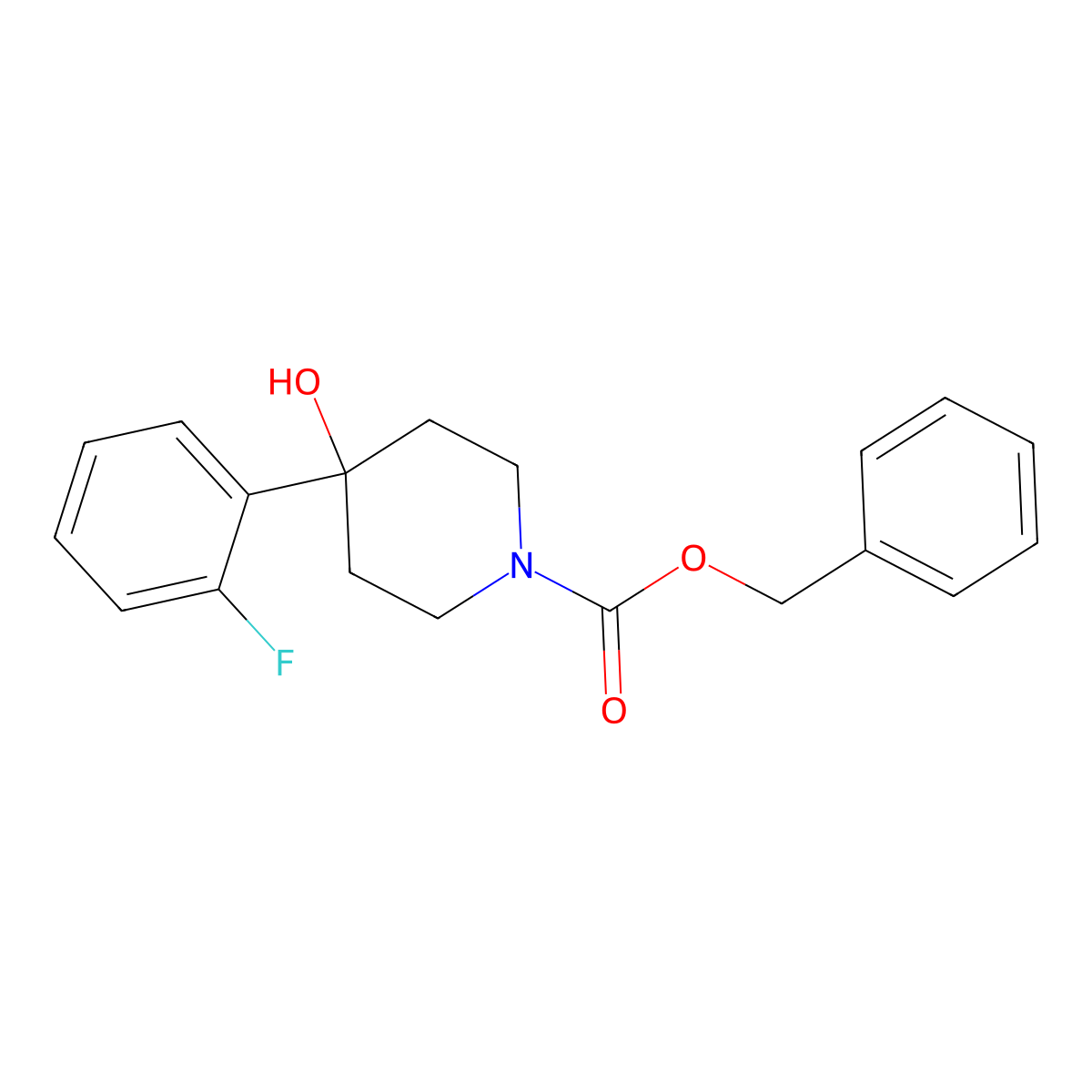 Benzyl 4-(2-fluorophenyl)-4-hydroxypiperidine-1-carboxylate molecular structure, CAS 1198285-58-3