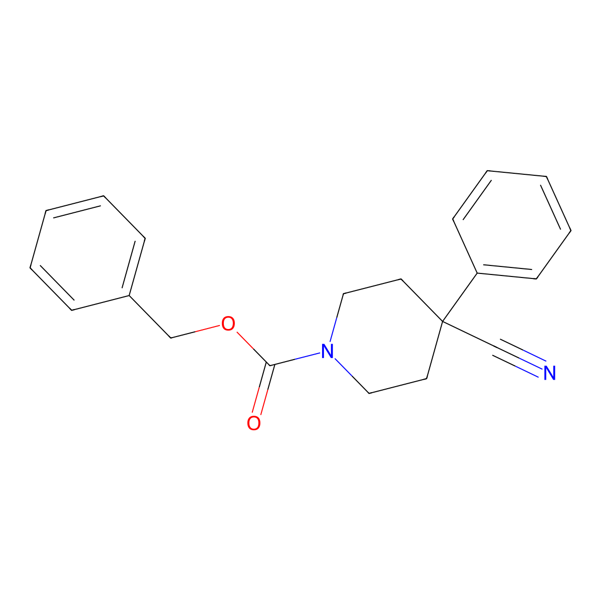 Benzyl 4-cyano-4-phenylpiperidine-1-carboxylate molecular structure, CAS 1198285-61-8