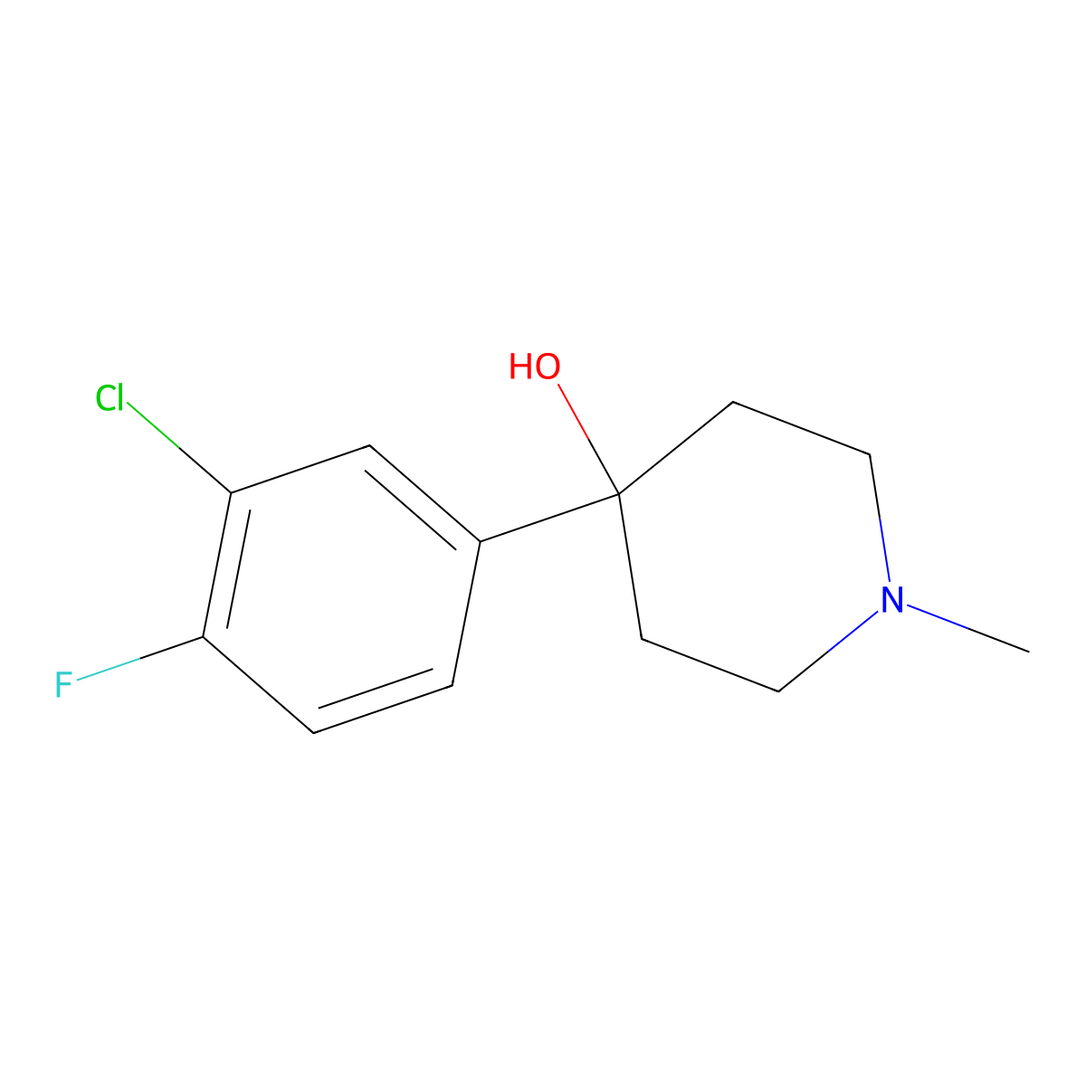 4-(3-Chloro-4-fluorophenyl)-4-hydroxy-1-methylpiperidine molecular structure, CAS 1198285-75-4