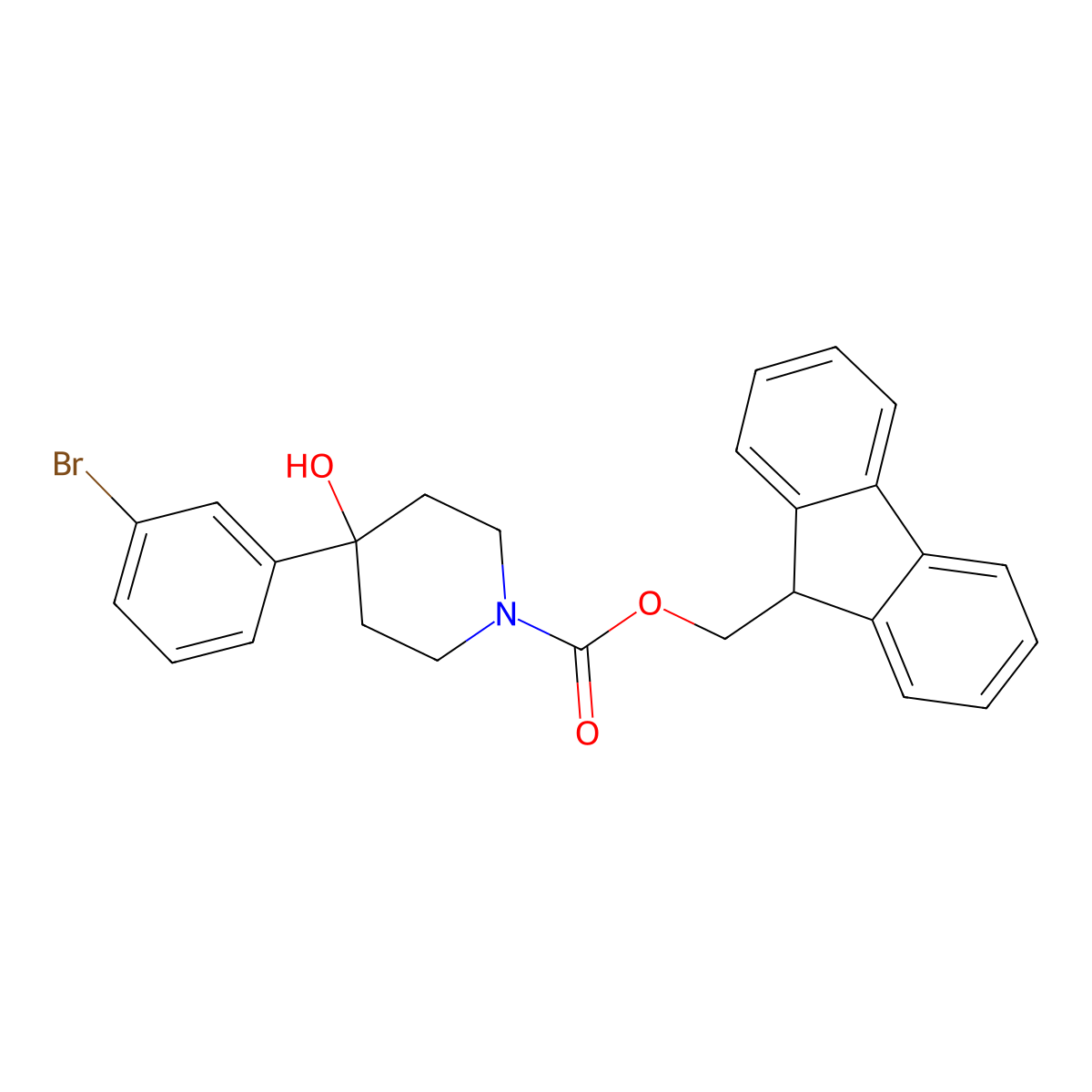 (9H-fluoren-9-yl)methyl 4-(3-bromophenyl)-4-hydroxypiperidine-1-carboxylate molecular structure, CAS 1198286-19-9