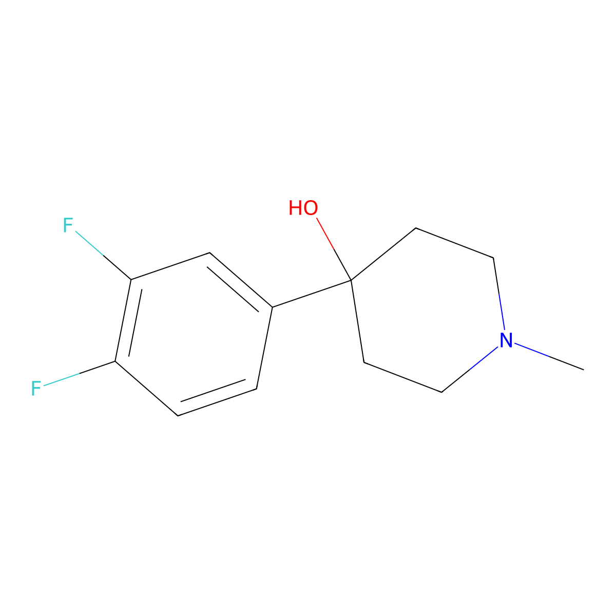 4-(3,4-Difluorophenyl)-4-hydroxy-1-methylpiperidine molecular structure, CAS 1198286-37-1