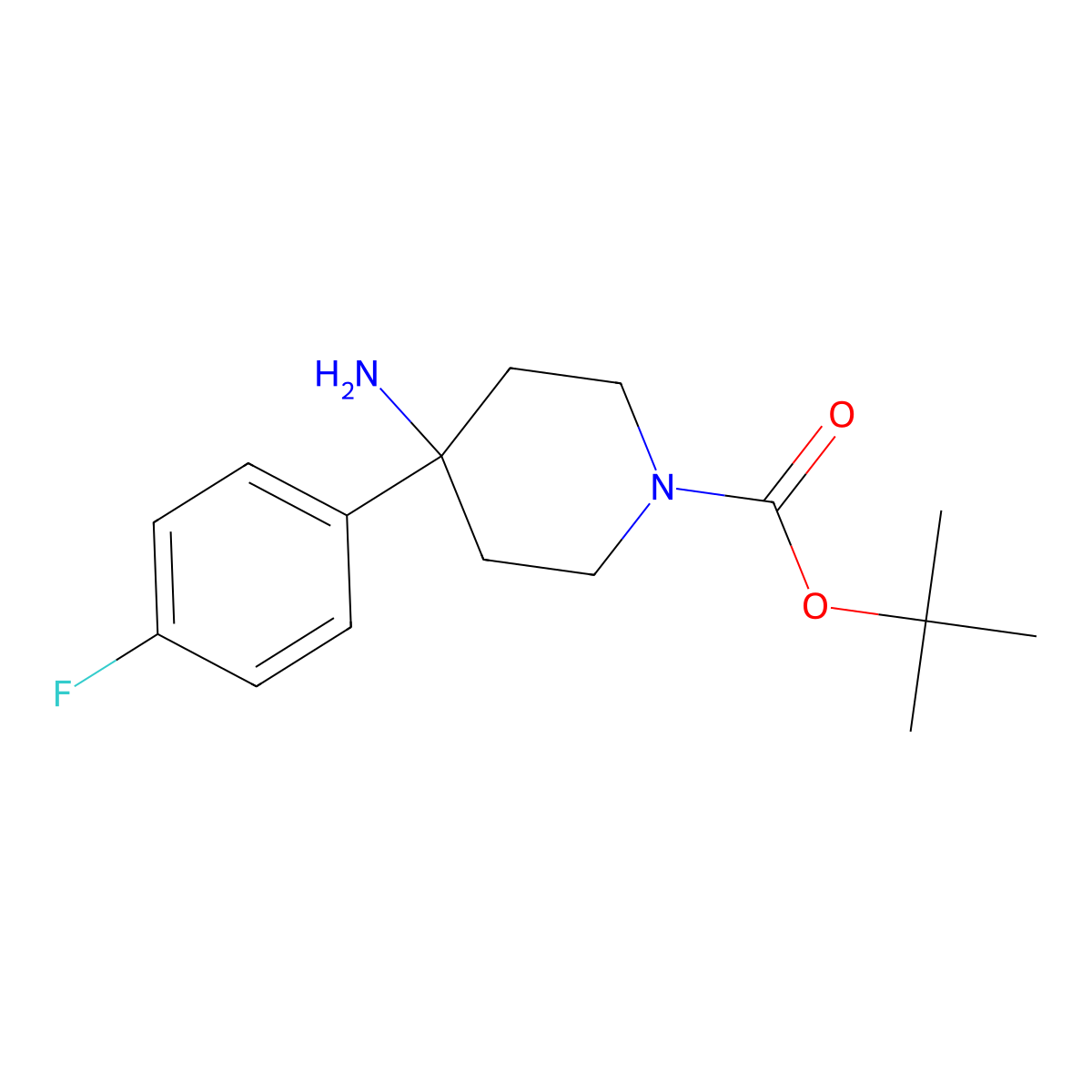 Tert-butyl 4-amino-4-(4-fluorophenyl)piperidine-1-carboxylate molecular structure, CAS 1198286-42-8