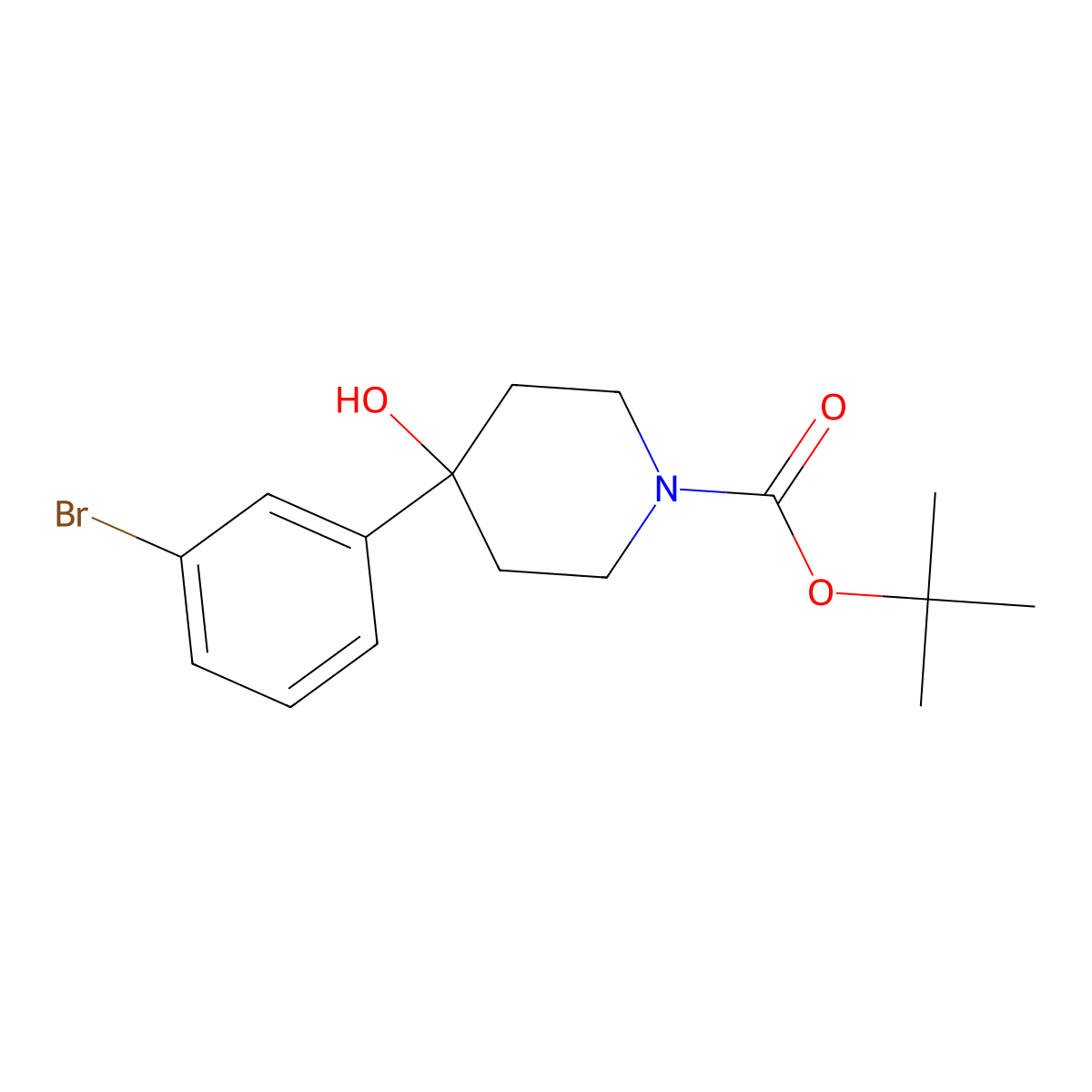 Tert-butyl 4-(3-bromophenyl)-4-hydroxypiperidine-1-carboxylate molecular structure, CAS 1198286-72-4