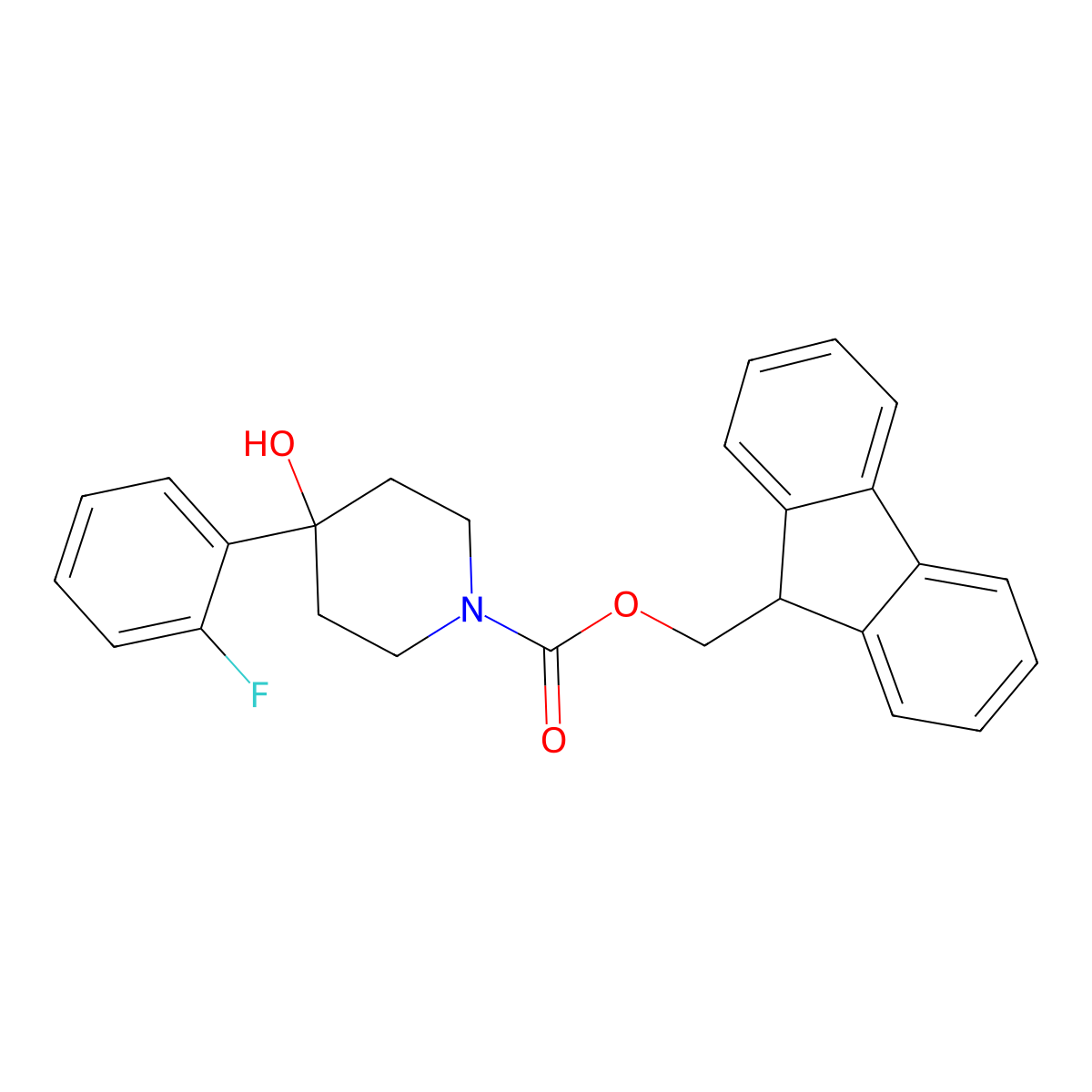 (9H-fluoren-9-yl)methyl 4-(2-fluorophenyl)-4-hydroxypiperidine-1-carboxylate molecular structure, CAS 1198287-02-3