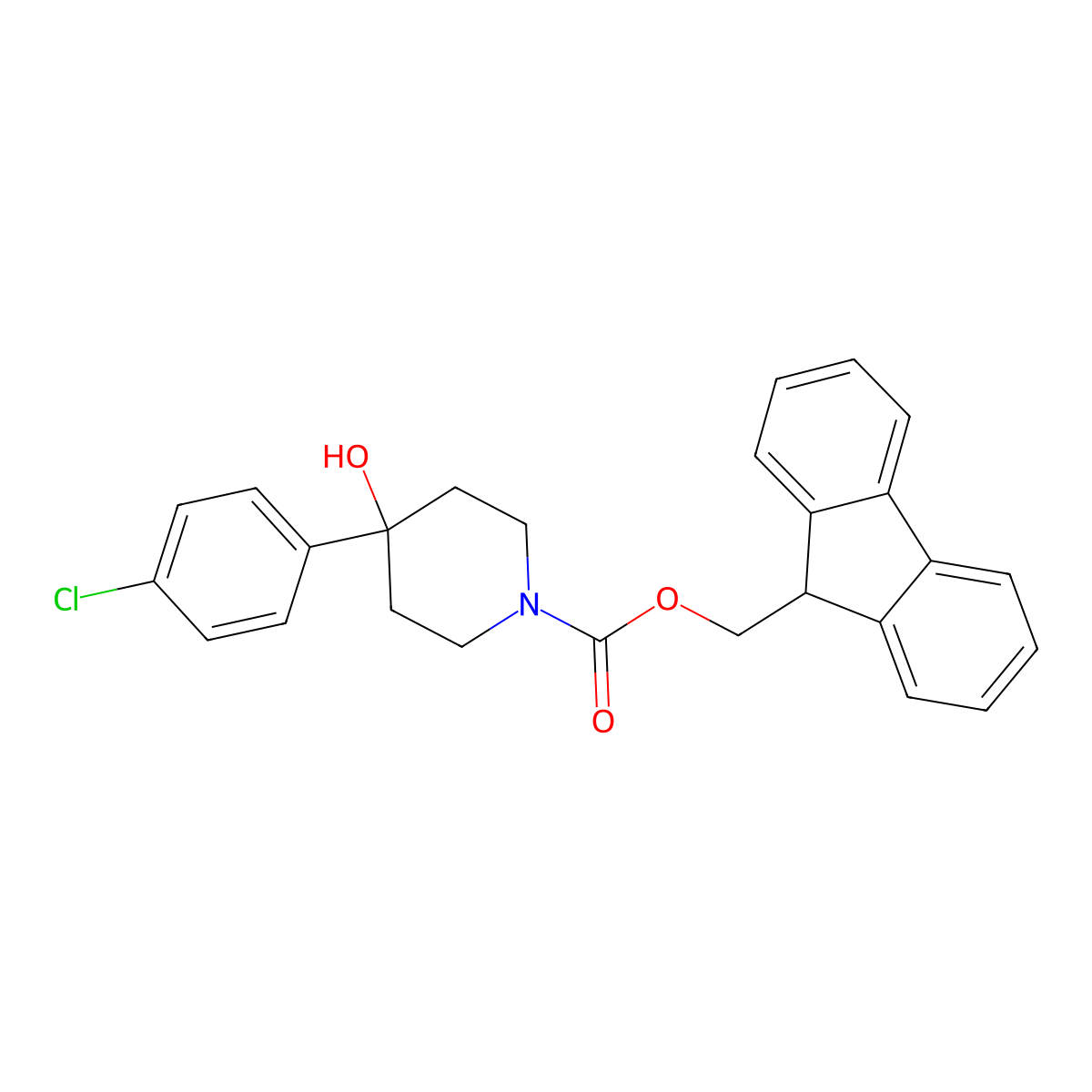 (9H-fluoren-9-yl)methyl 4-(4-chlorophenyl)-4-hydroxypiperidine-1-carboxylate molecular structure, CAS 1198287-11-4