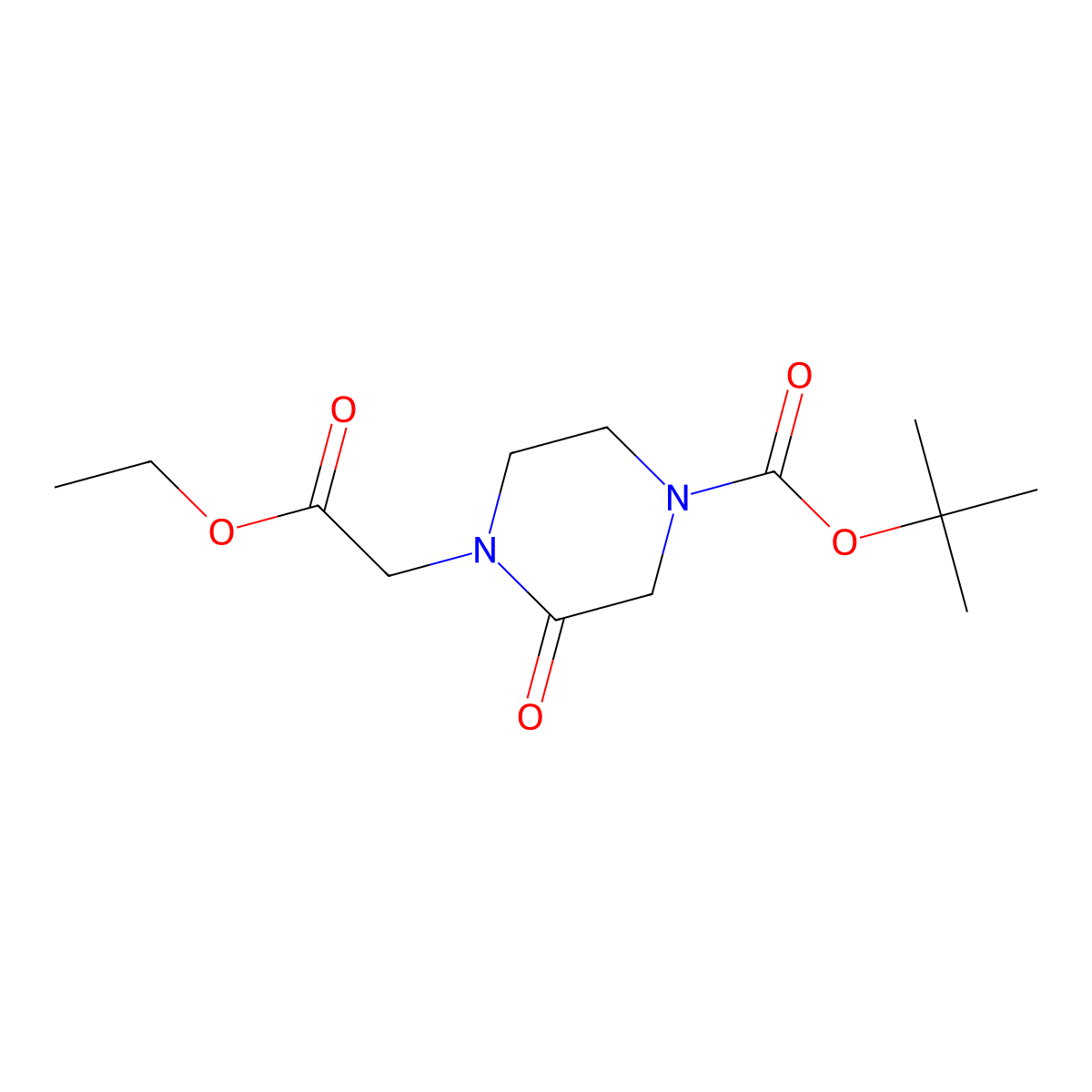 Tert-butyl 4-(2-ethoxy-2-oxoethyl)-3-oxopiperazine-1-carboxylate molecular structure, CAS 1198287-13-6