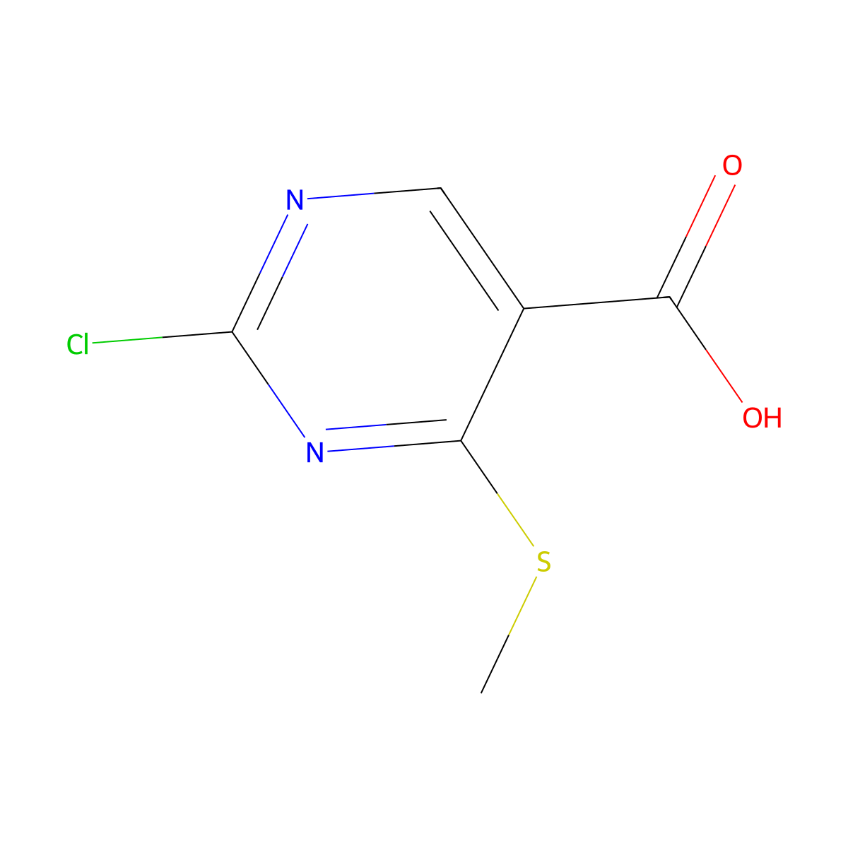 2-Chloro-4-(methylsulfanyl)pyrimidine-5-carboxylic acid molecular structure, CAS 1198306-44-3