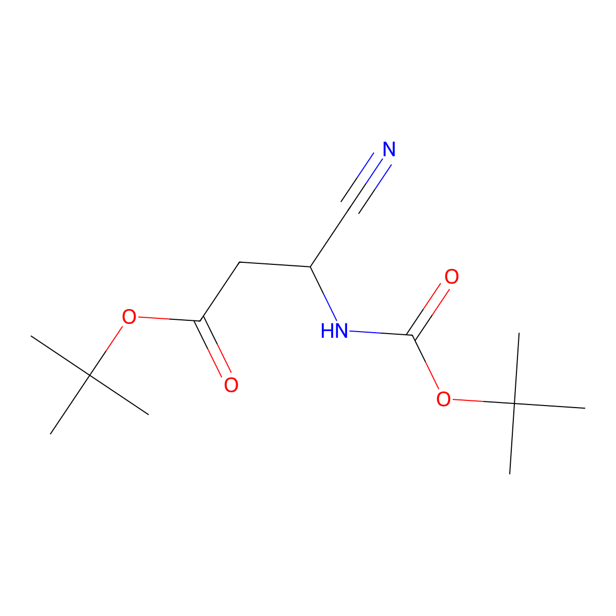 tert-butyl (3S)-3-{[(tert-butoxy)carbonyl]amino}-3-cyanopropanoate molecular structure, CAS 1198320-35-2