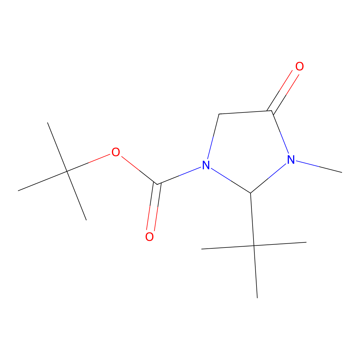 (S)-tert-Butyl 2-(tert-butyl)-3-methyl-4-oxoimidazolidine-1-carboxylate molecular structure, CAS 119838-38-9
