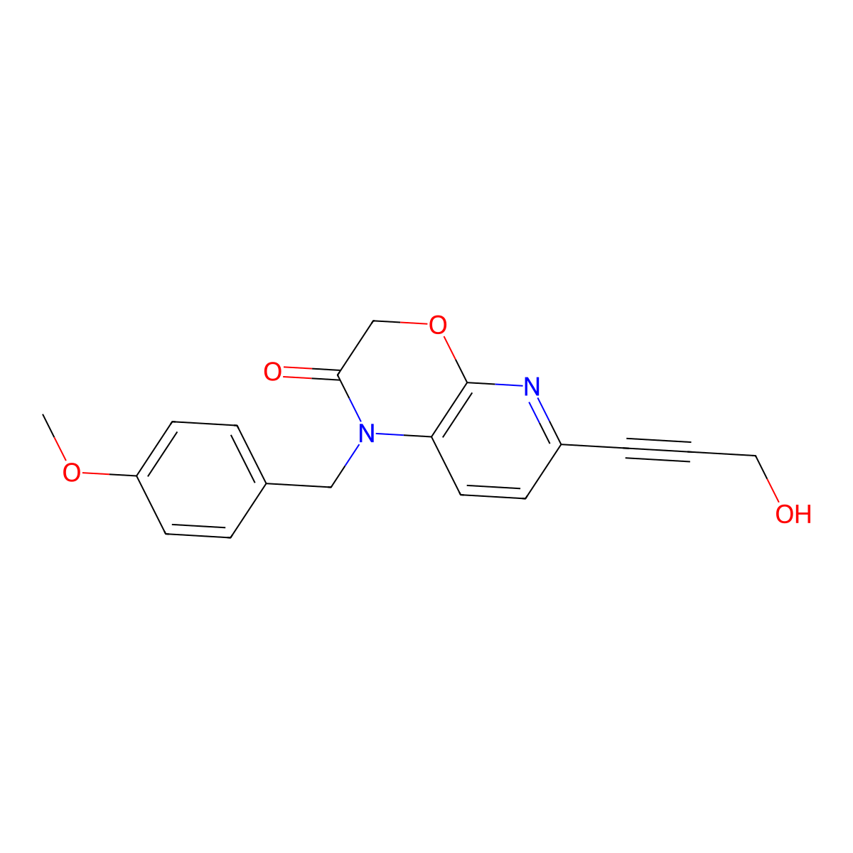 6-(3-Hydroxyprop-1-ynyl)-1-(4-methoxybenzyl)-1H-pyrido[2,3-b][1,4]oxazin-2(3H)-one molecular structure, CAS 1198425-67-0