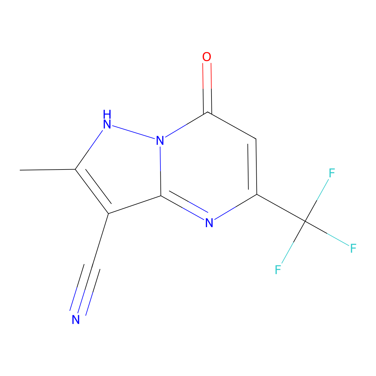 7-Hydroxy-2-methyl-5-(trifluoromethyl)pyrazolo[1,5-a]pyrimidine-3-carbonitrile molecular structure, CAS 1198475-25-0
