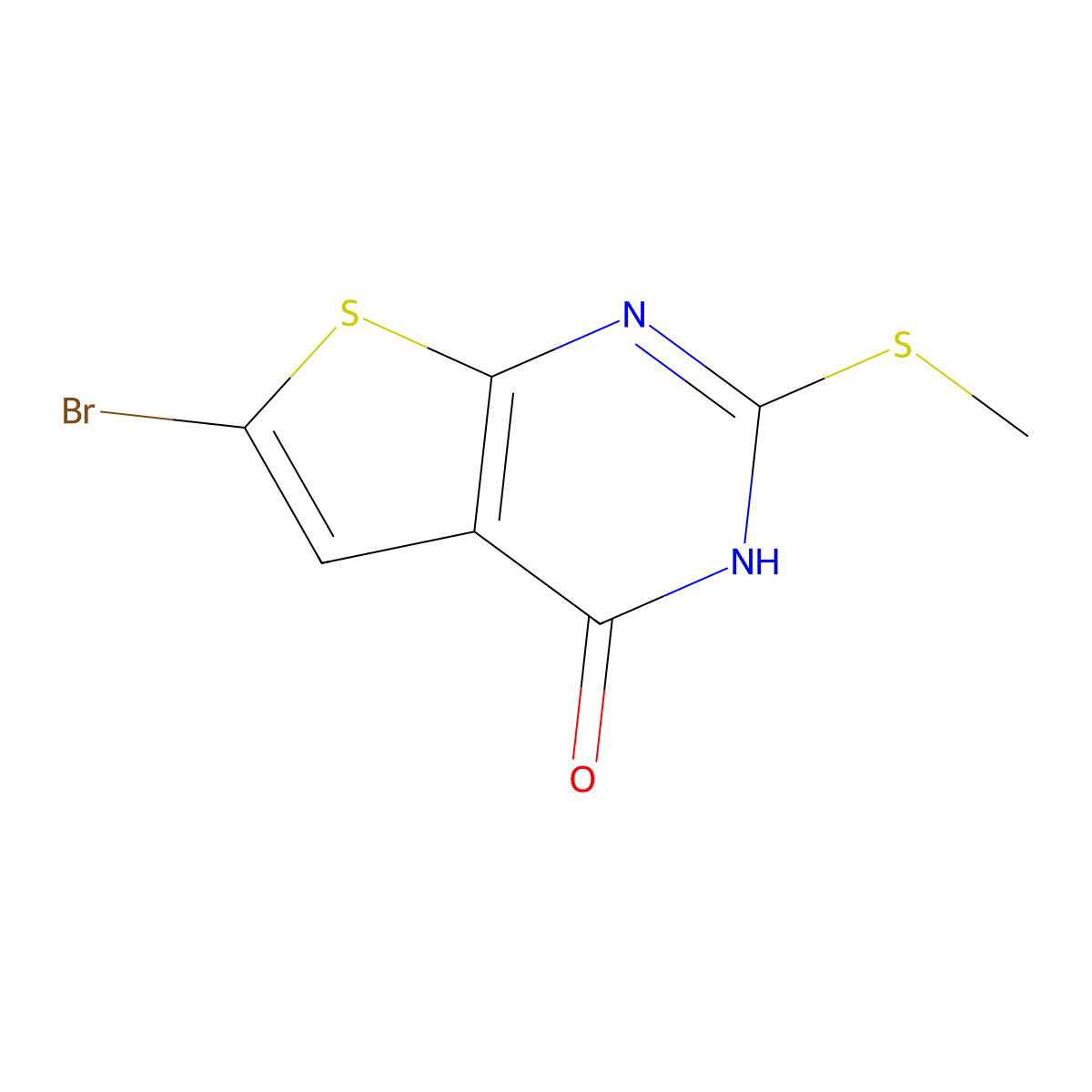 6-bromo-2-(methylthio)thieno[2,3-d]pyrimidin-4(3H)-one molecular structure, CAS 1198475-40-9