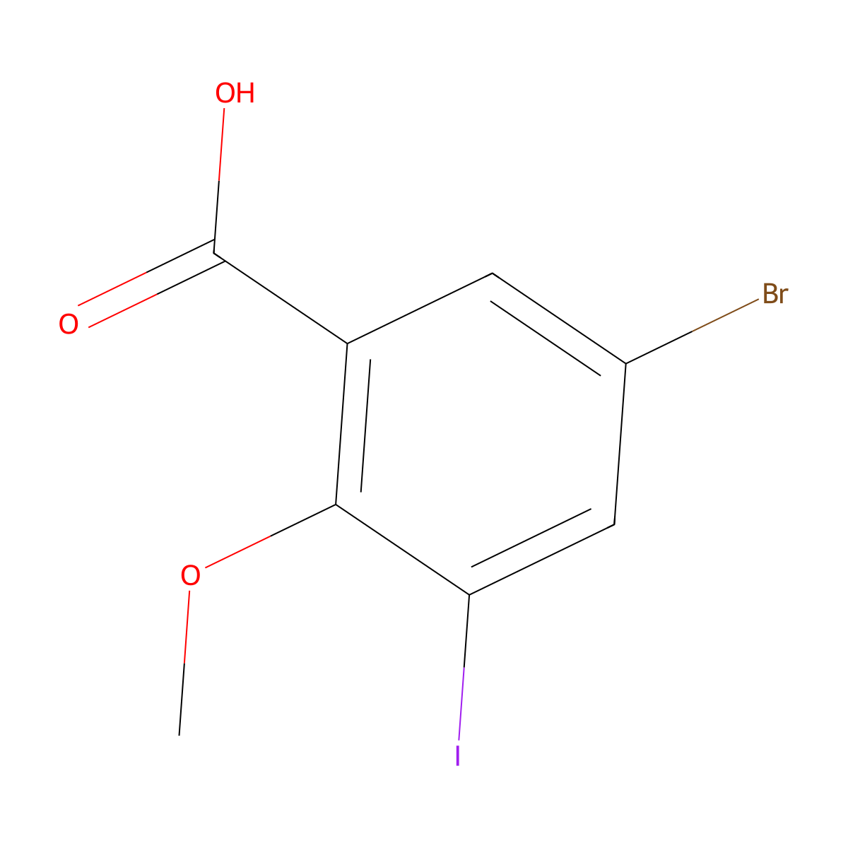 5-Bromo-3-iodo-2-methoxybenzenecarboxylic acid molecular structure, CAS 1198475-45-4
