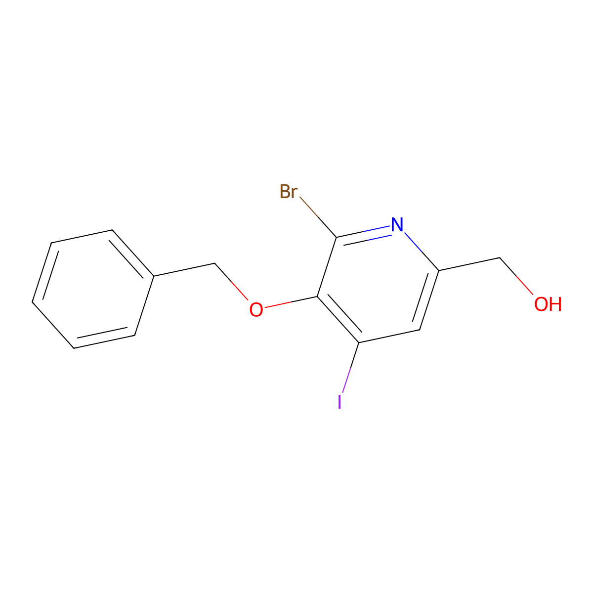 [5-(Benzyloxy)-6-bromo-4-iodo-2-pyridinyl]methanol molecular structure, CAS 1198569-39-9