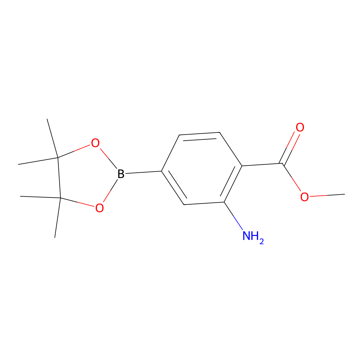 methyl 2-AMINO-4-(4,4,5,5-TETRAmethyl-1,3,2-DIOXABOROLAN-2-YL)BENZOATE molecular structure, CAS 1198615-60-9