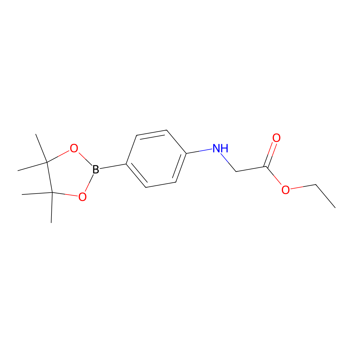 Ethyl 2-(4-(4,4,5,5-tetramethyl-1,3,2-dioxaborolan-2-yl)phenylamino)acetate molecular structure, CAS 1198615-69-8