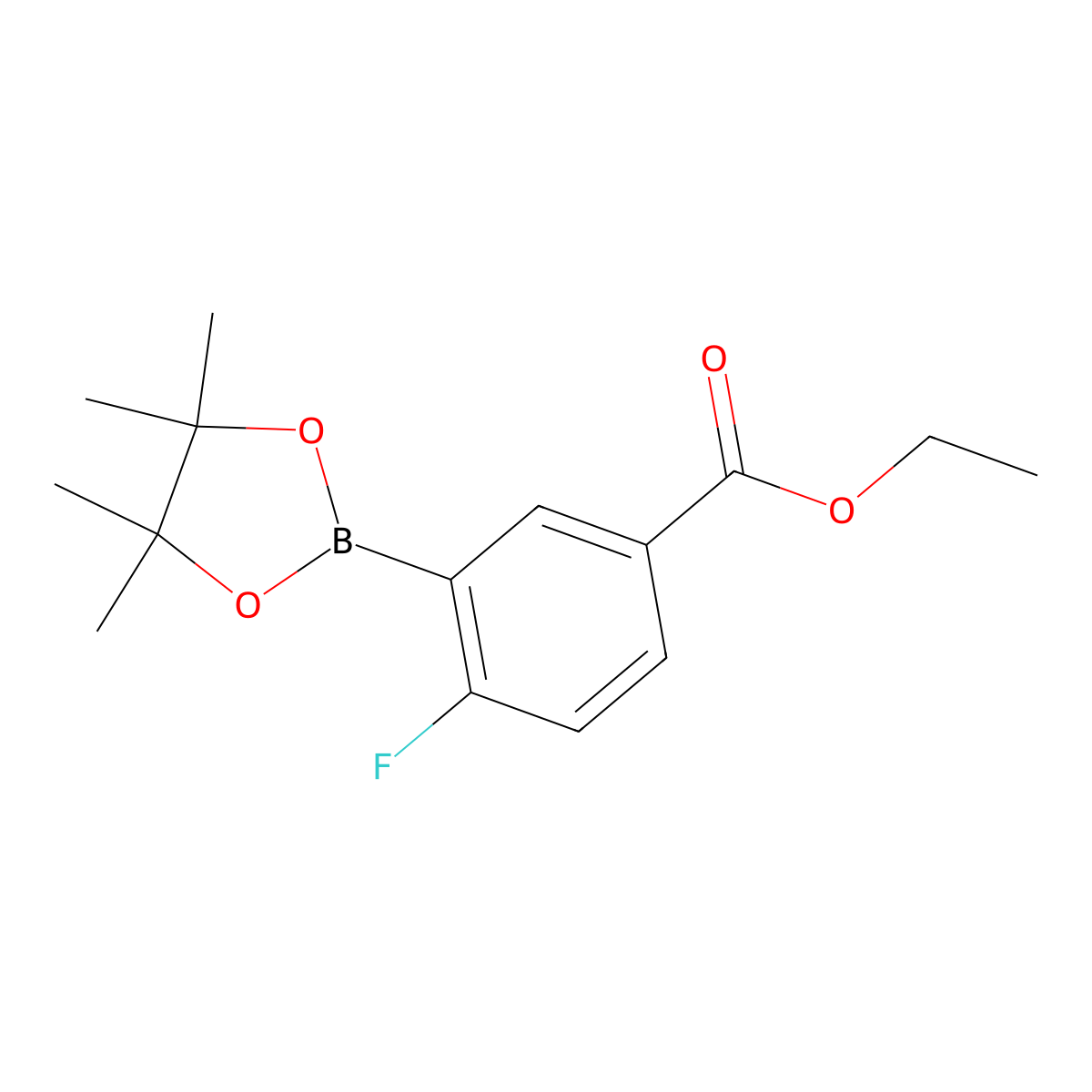 Ethyl 4-fluoro-3-(4,4,5,5-tetramethyl-1,3,2-dioxaborolan-2-yl)benzoate molecular structure, CAS 1198615-85-8
