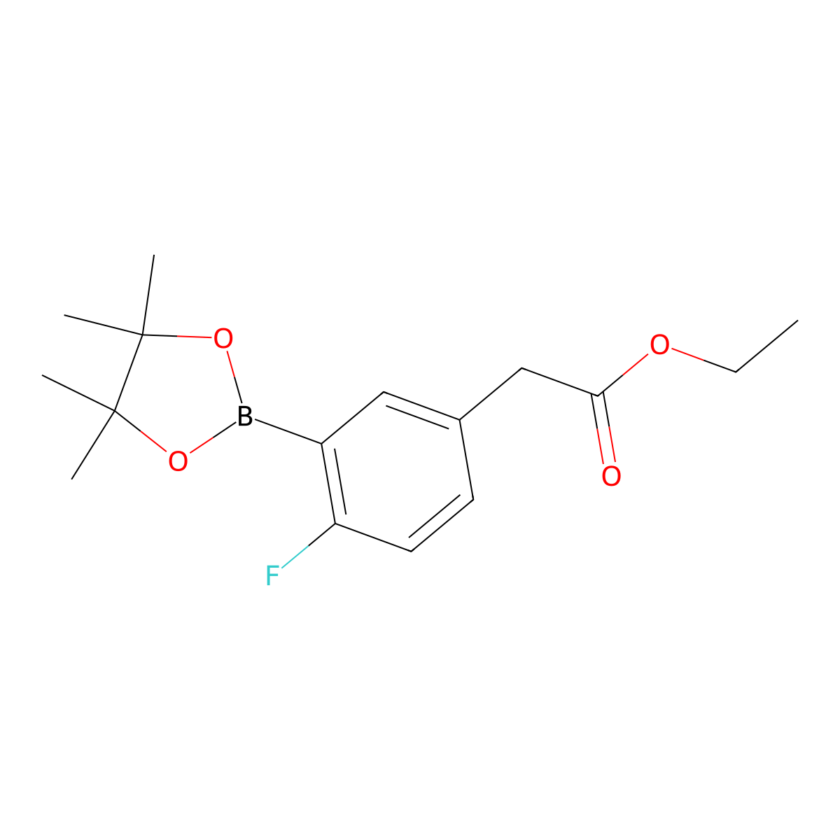 Ethyl 2-(4-fluoro-3-(4,4,5,5-tetramethyl-1,3,2-dioxaborolan-2-yl)phenyl)acetate molecular structure, CAS 1198615-88-1