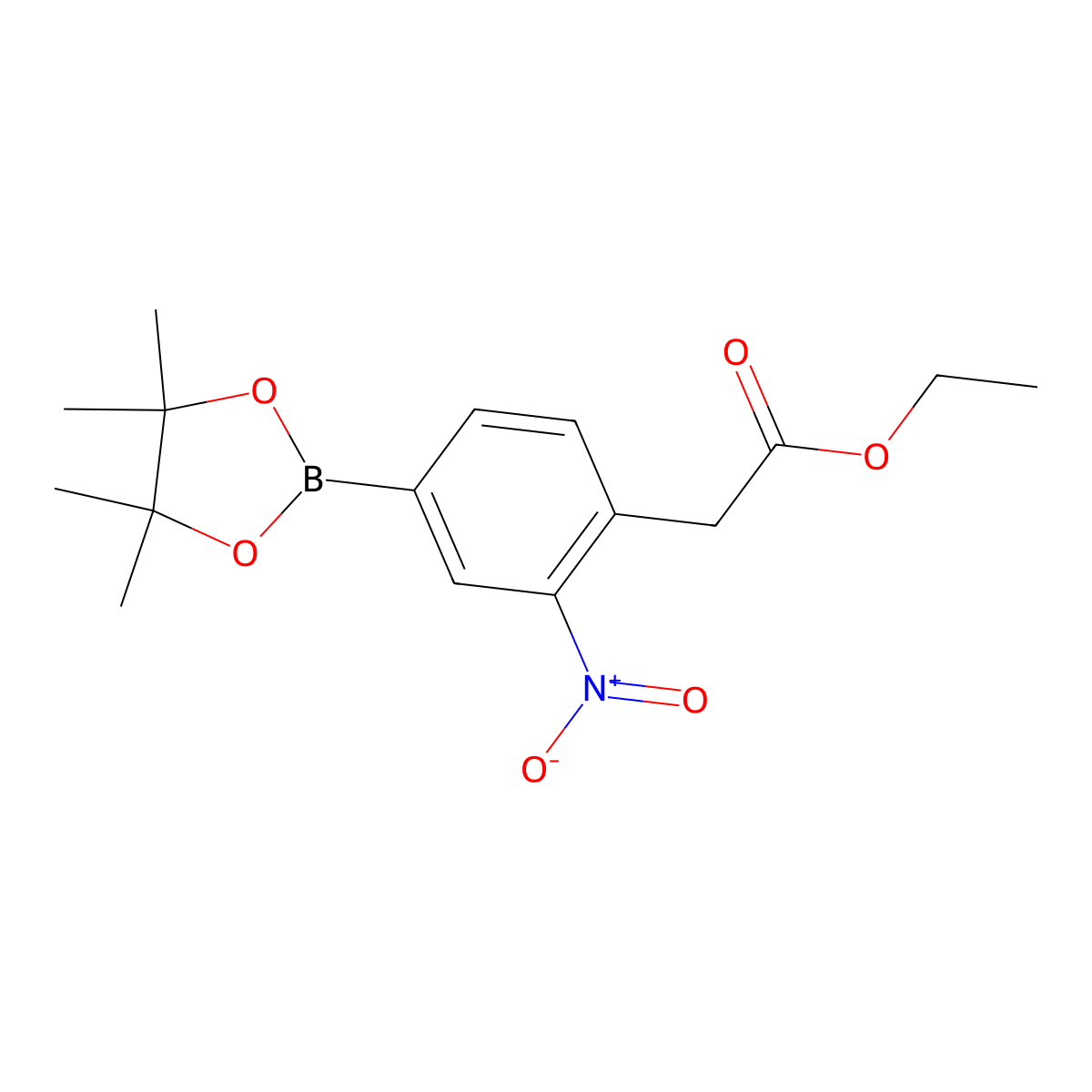 Ethyl 2-(2-nitro-4-(4,4,5,5-tetramethyl-1,3,2-dioxaborolan-2-yl)phenyl)acetate molecular structure, CAS 1198615-90-5