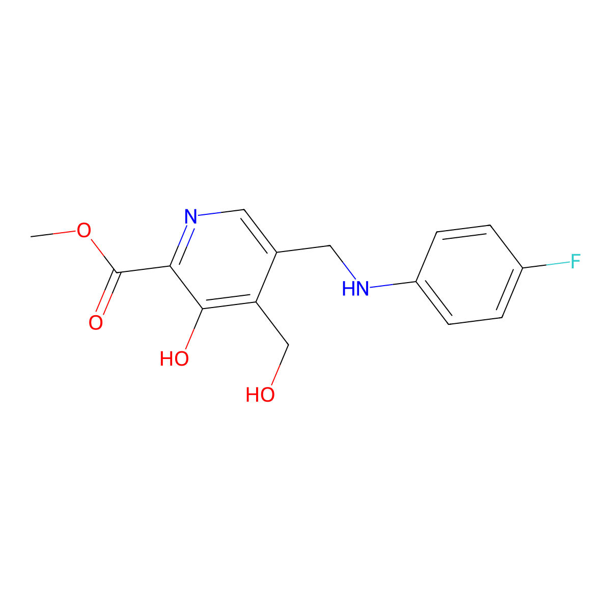 Methyl 5-(((4-fluorophenyl)amino)methyl)-3-hydroxy-4-(hydroxymethyl)picolinate molecular structure, CAS 1198621-18-9